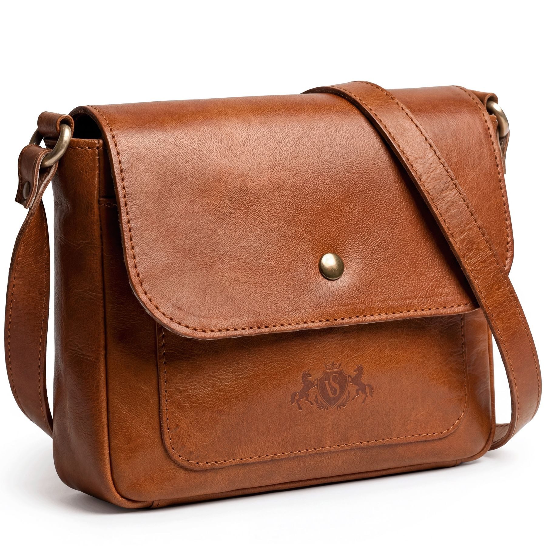 SID & VAIN Umhängetasche KENT Schultertasche Cross-Body Bag echt Leder, Messenger Bag Unisex, Ledertasche Schultertasche Herren Damen Messenger Bag braun