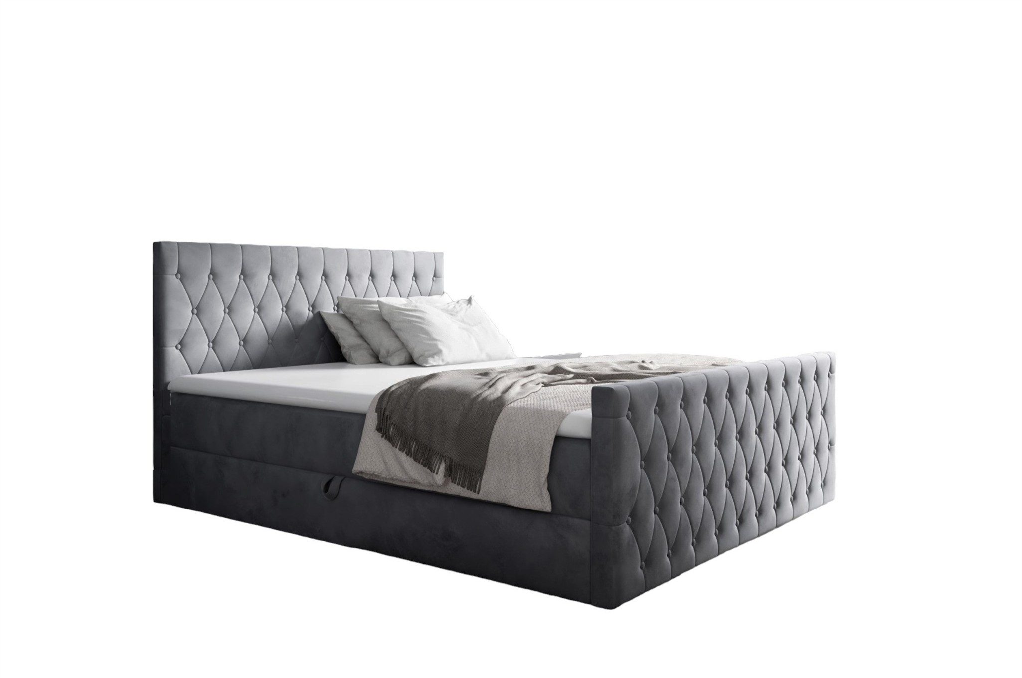 Fun Möbel Boxbett Schlafzimmerbett ASHER Standard Überlänge Stoff Fresh (inkl. Kaltschaumtopper, mit Bonellfederkernmatratze), inkl. Bettkasten