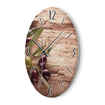 Kreative Feder Wanduhr Wanduhr „Oliven“ aus Stein (Keramik) in Schiefer-Optik (ohne Ticken; Funk- oder Quarzuhrwerk; ⌀ 30cm; außergewöhnlich)