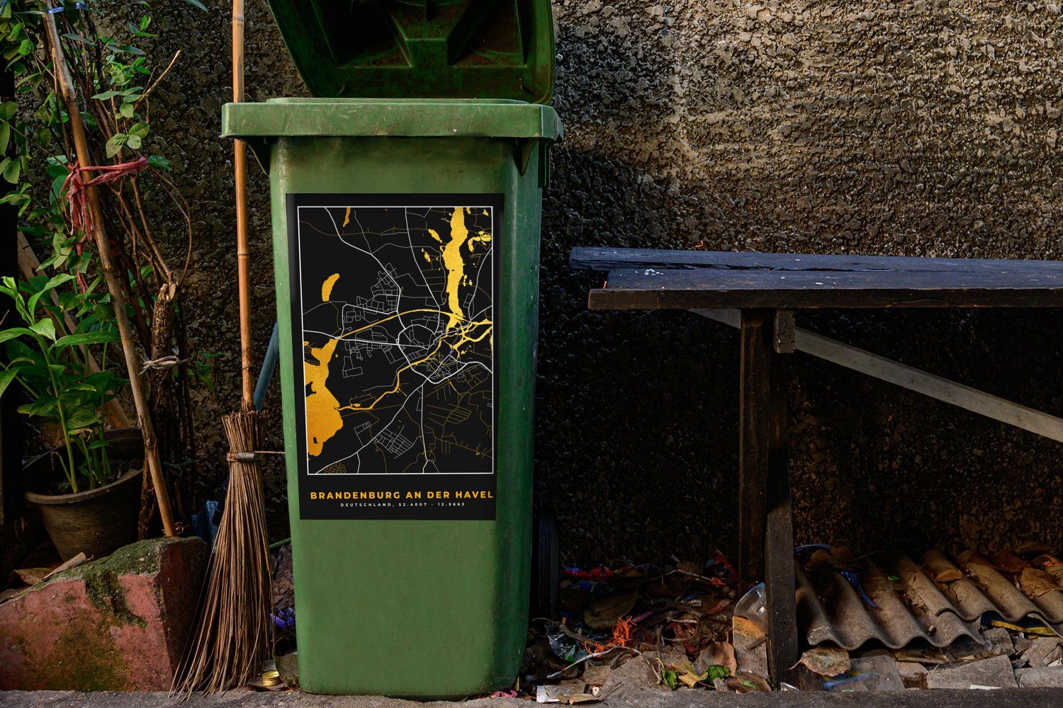 - St), Stadtplan Brandenburg Der An Mülleimer-aufkleber, Mülltonne, (1 Gold Deutschland MuchoWow Sticker, - - Karte Wandsticker Container, - Havel Abfalbehälter