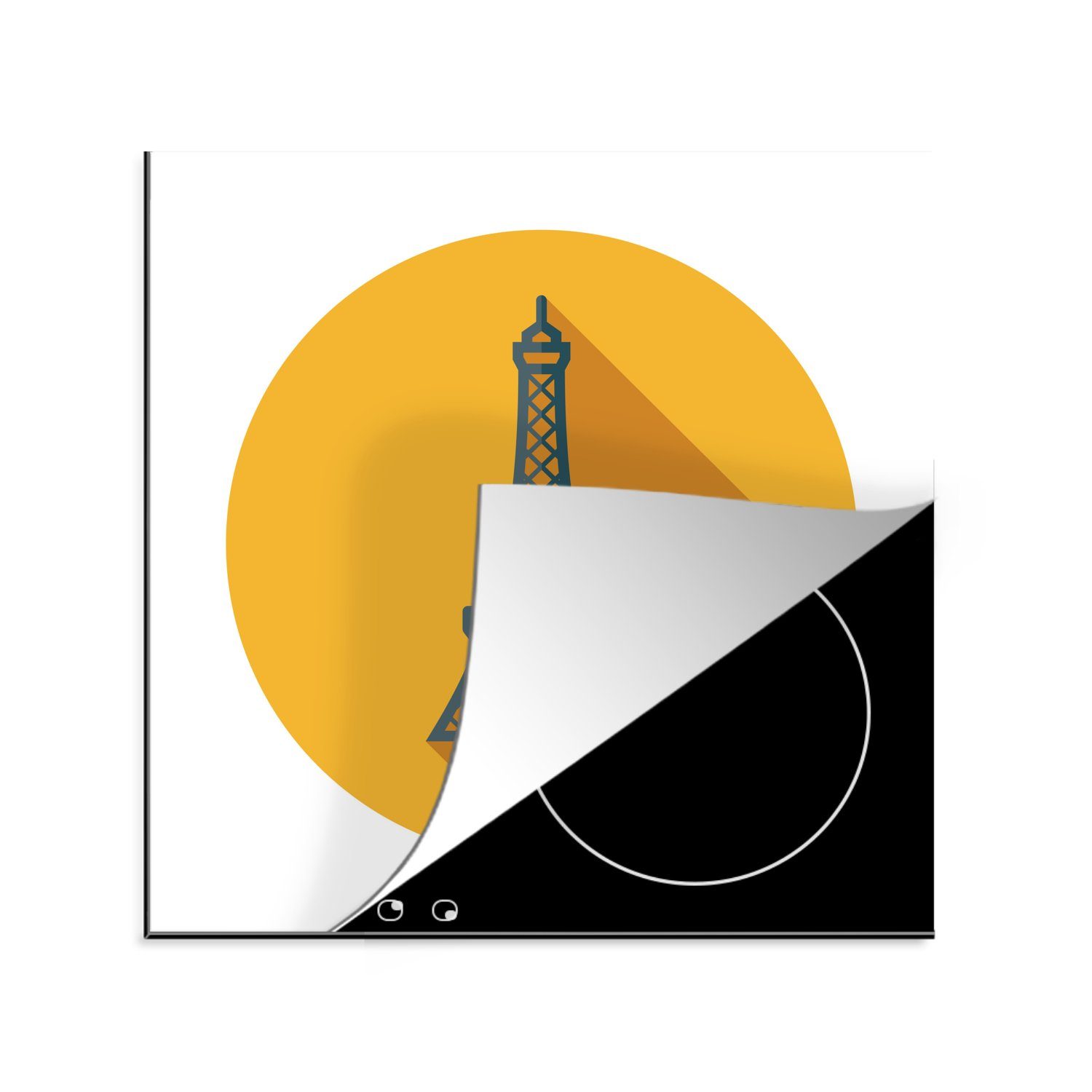 tlg), als (1 Eiffelturm küche französische Herdblende-/Abdeckplatte gelber in Arbeitsplatte Ceranfeldabdeckung, cm, MuchoWow Vinyl, Der 78x78 einer für Illustration, Kreis