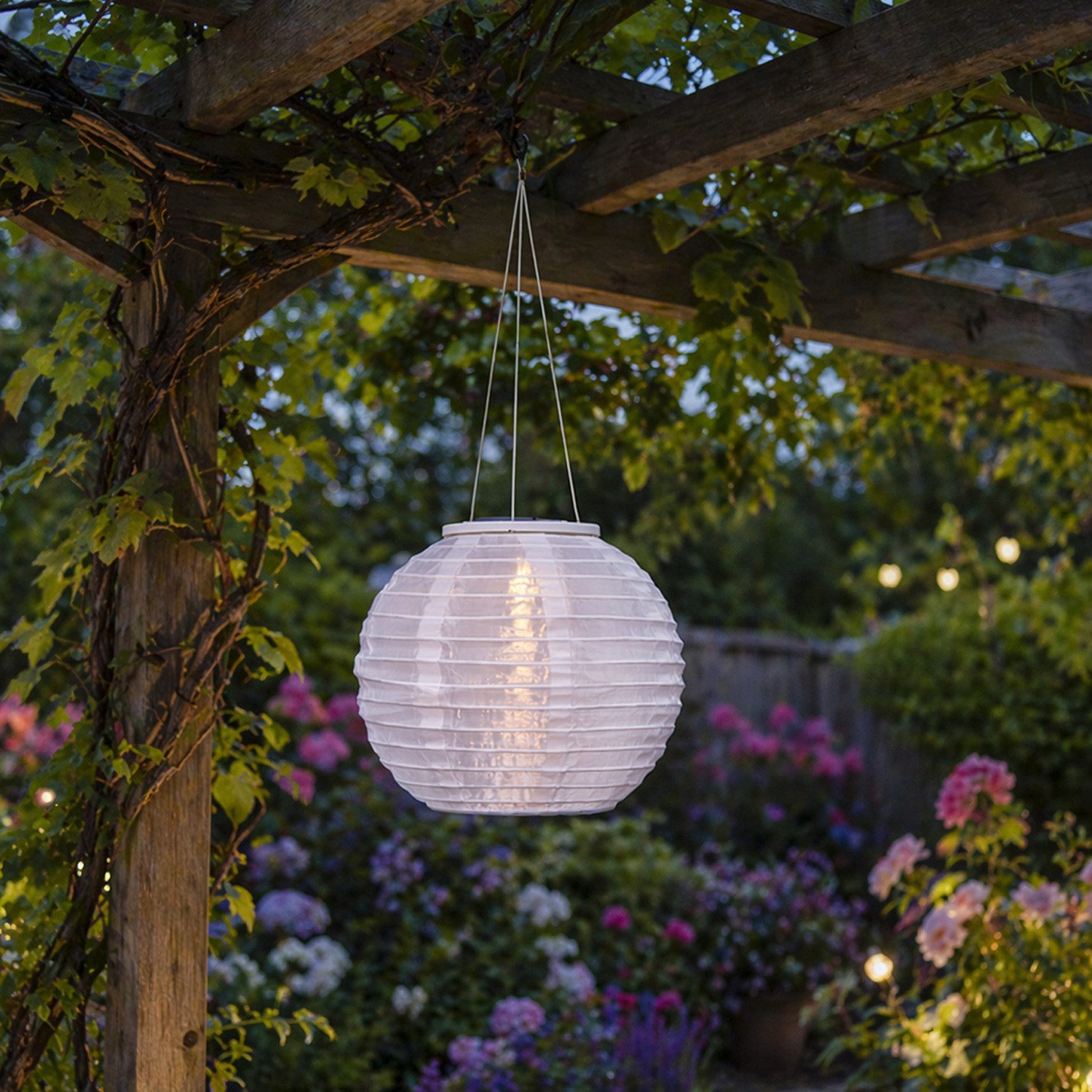 MARELIDA LED Lampion Solar Gartenlampion 25x21cm Party Balkon Terrasse Laterne Sensor weiß, LED Classic, warmweiß (2100K bis 3000K)