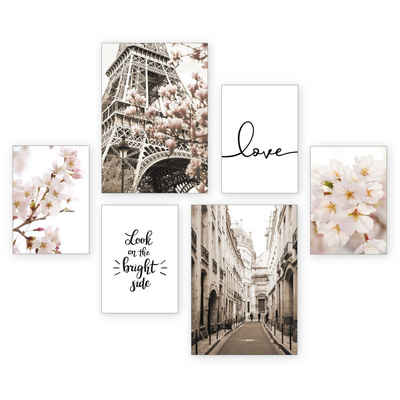 Kreative Feder Poster Paris Love, Paris (Set, 6 St), 6-teiliges Poster-Set, Kunstdruck, Wandbild, Posterwand, Bilderwand, optional mit Rahmen, WP541