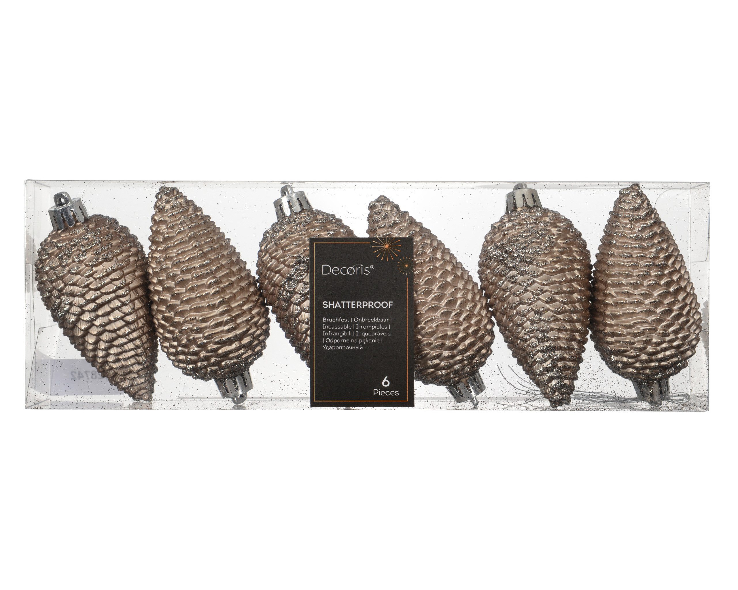 Kaemingk Christbaumschmuck, Christbaumschmuck Zapfen 8cm Kunststoff 6 Stück - Rauchperle