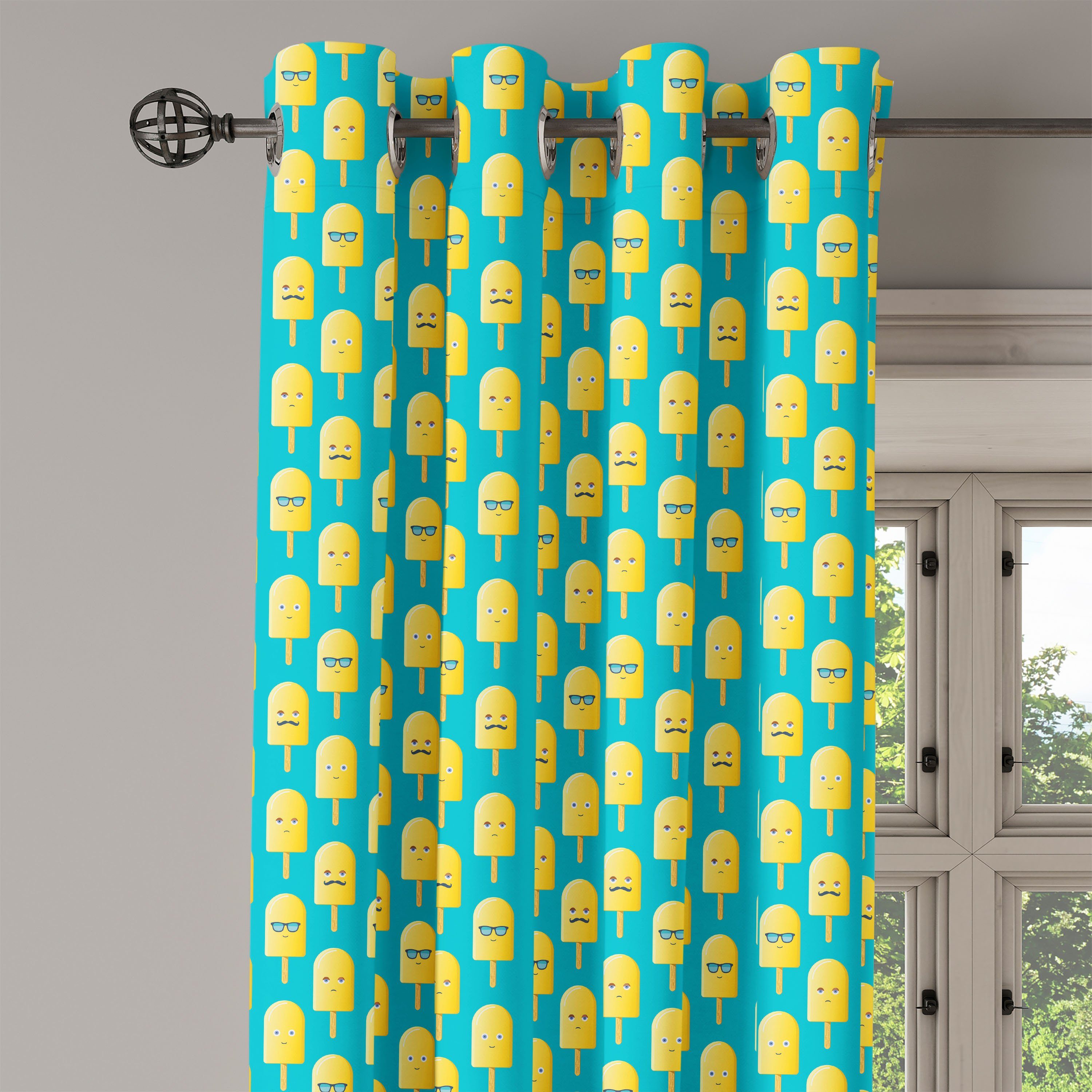 Gardine Dekorative 2-Panel-Fenstervorhänge Eis Gesicht Schlafzimmer Abakuhaus, Wohnzimmer, für Lemon Flavor