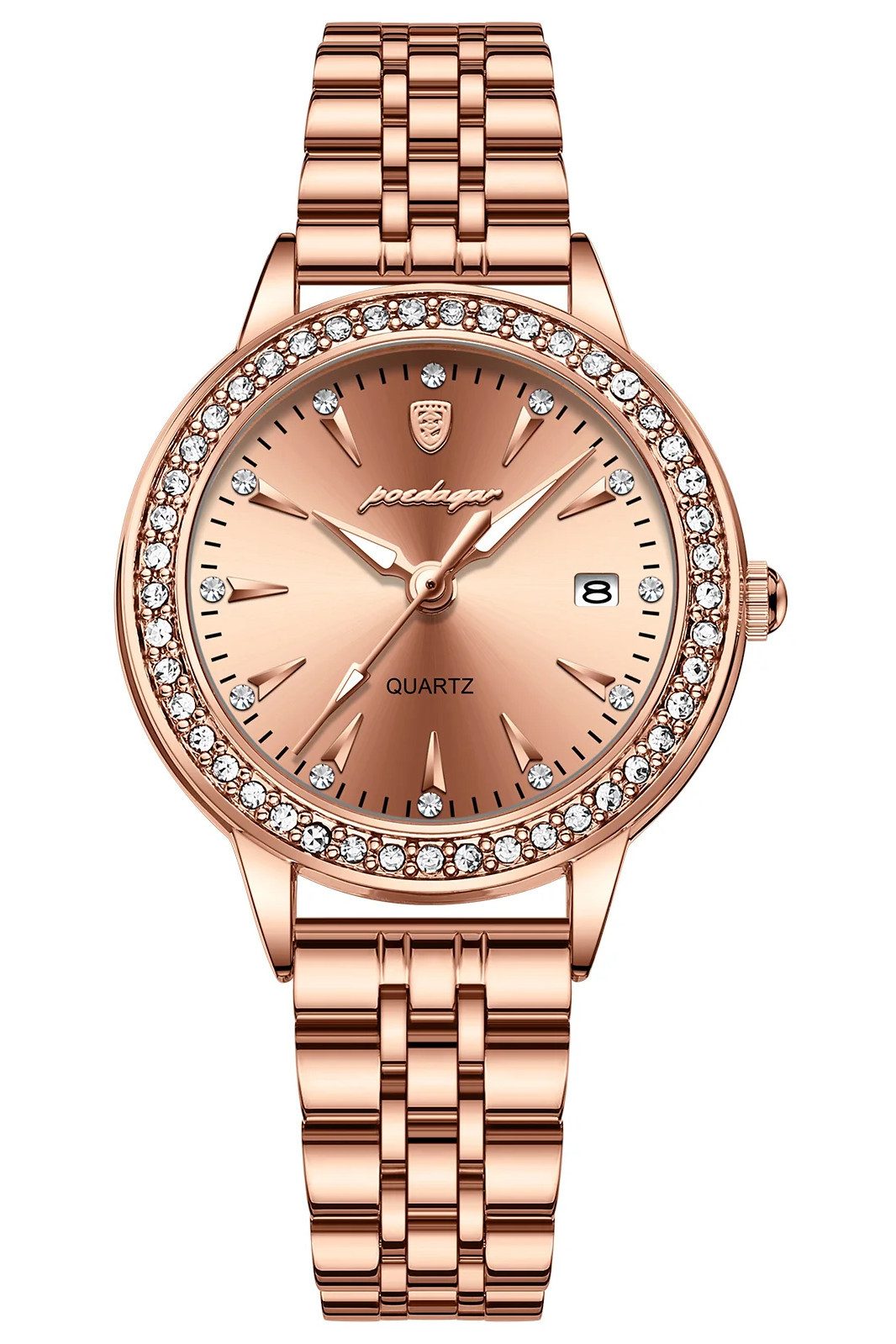 Quarzuhr Quarzuhr Armbanduhr Edelstahl Damen Uhr, Multifunktionsuhr Damenuhr