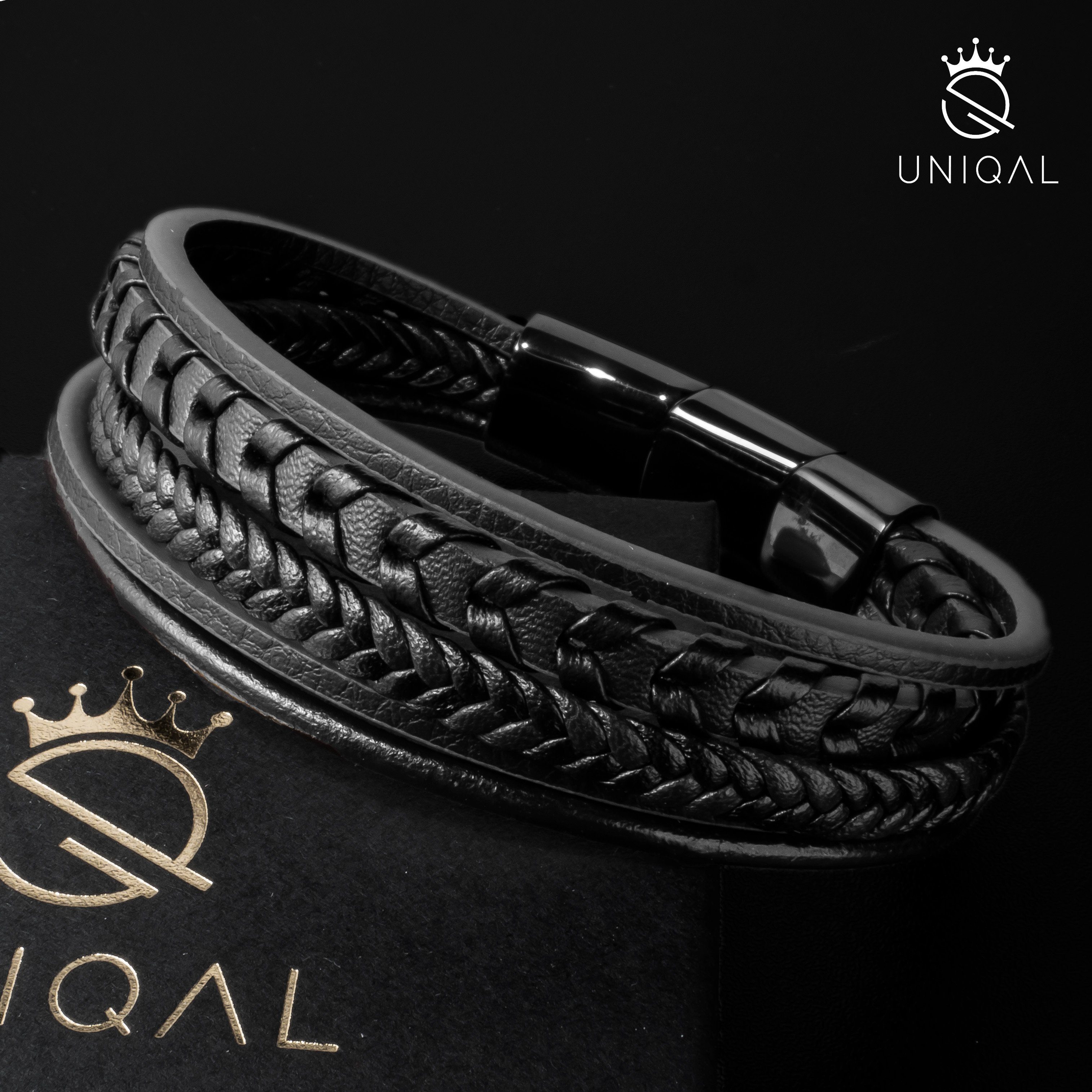 UNIQAL.de Lederarmband Lederarmband Herren "ARMARA" geflochten brown black elegant Rindsleder (Edelstahl, Echtleder, Casual Style, Handgefertigt)