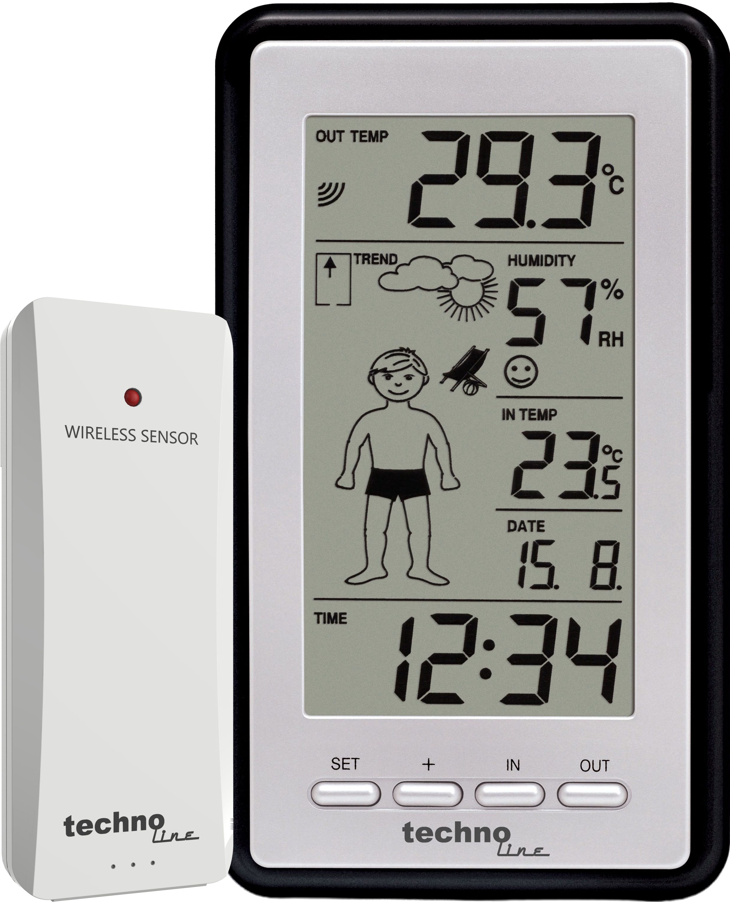 technoline WS 9632 Wetterstation (inklusive Außensender, Wettermännchen zieht sich dem Wetter entsprechend an)