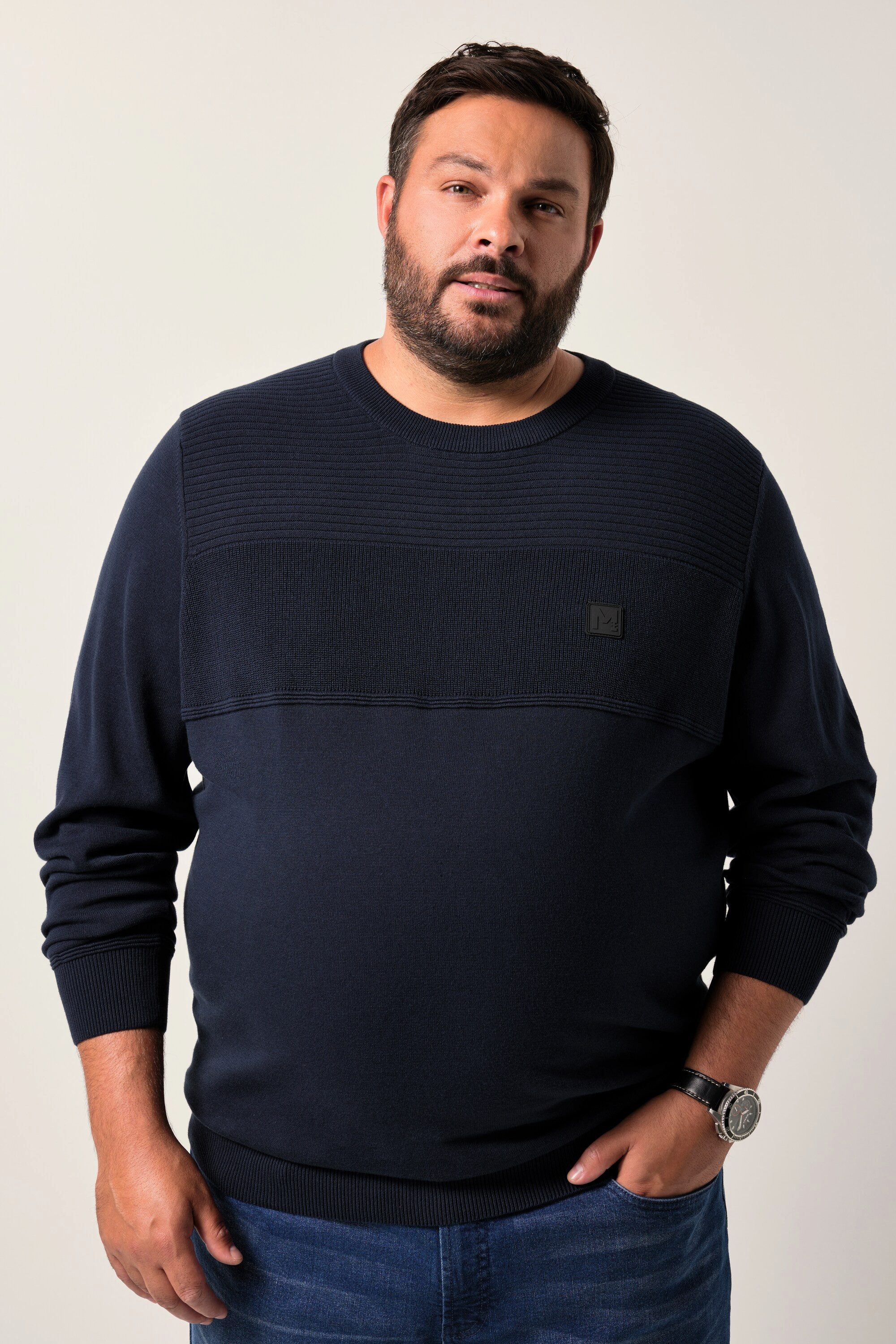 Rundhalspullover Pullover Strukurstrick Badge