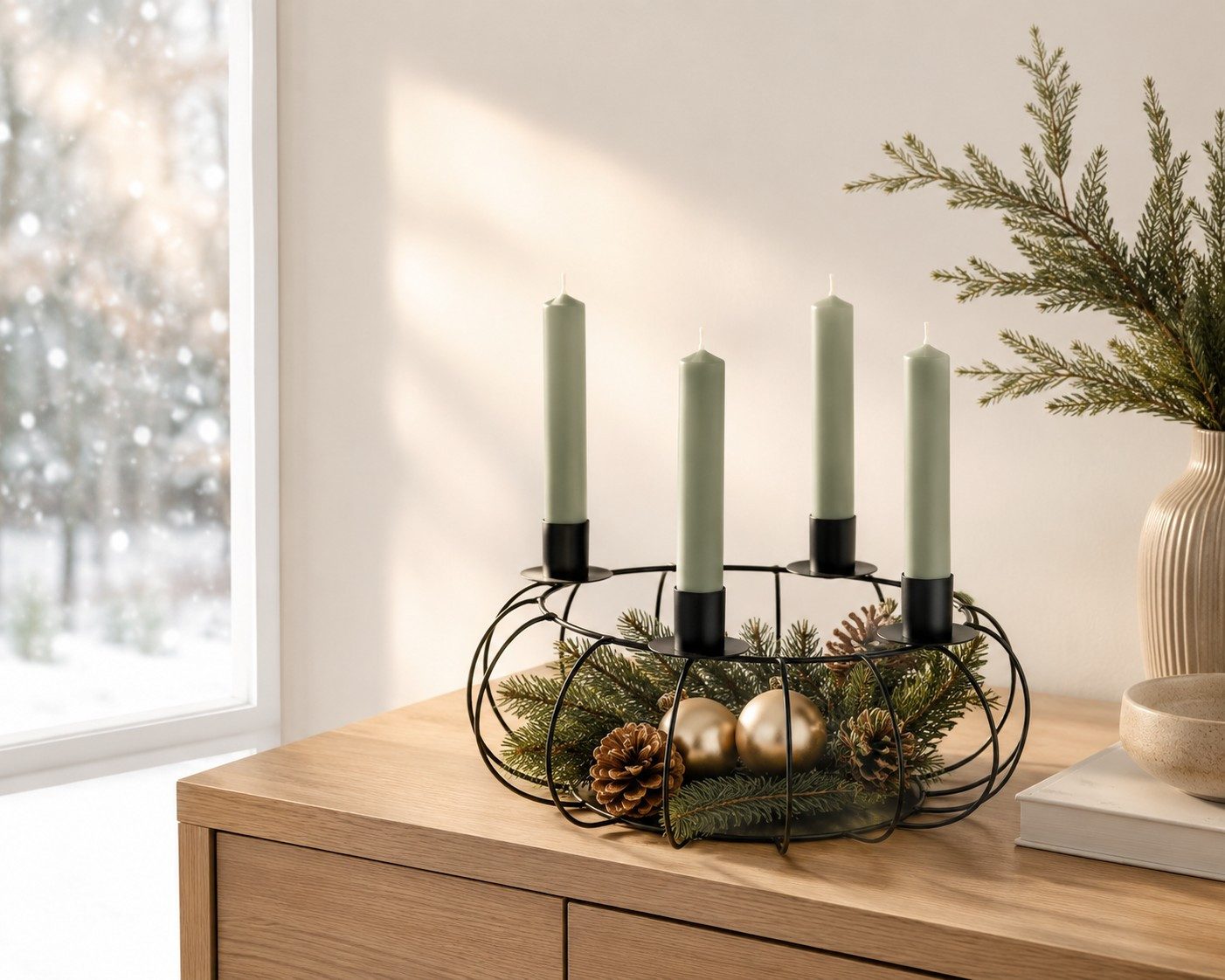 Wurm Adventskranz Adventskranz Metall Schwarz Ø 30 cm für 4 Stabkerzen modern