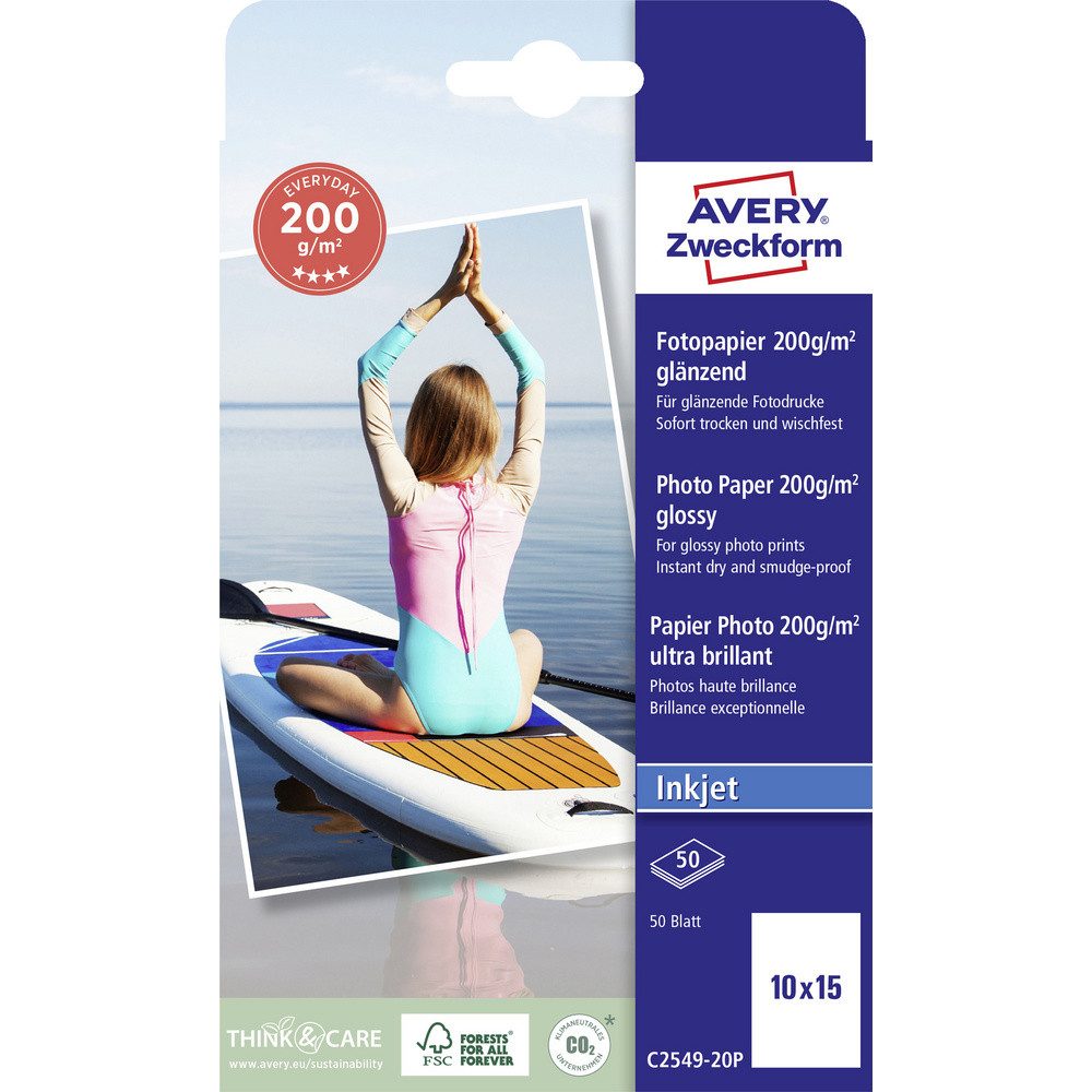 Avery Zweckform Fotopapier Avery-Zweckform Everyday C2549-20P Fotopapier 10 x 15 cm 200 g/m² 50 B