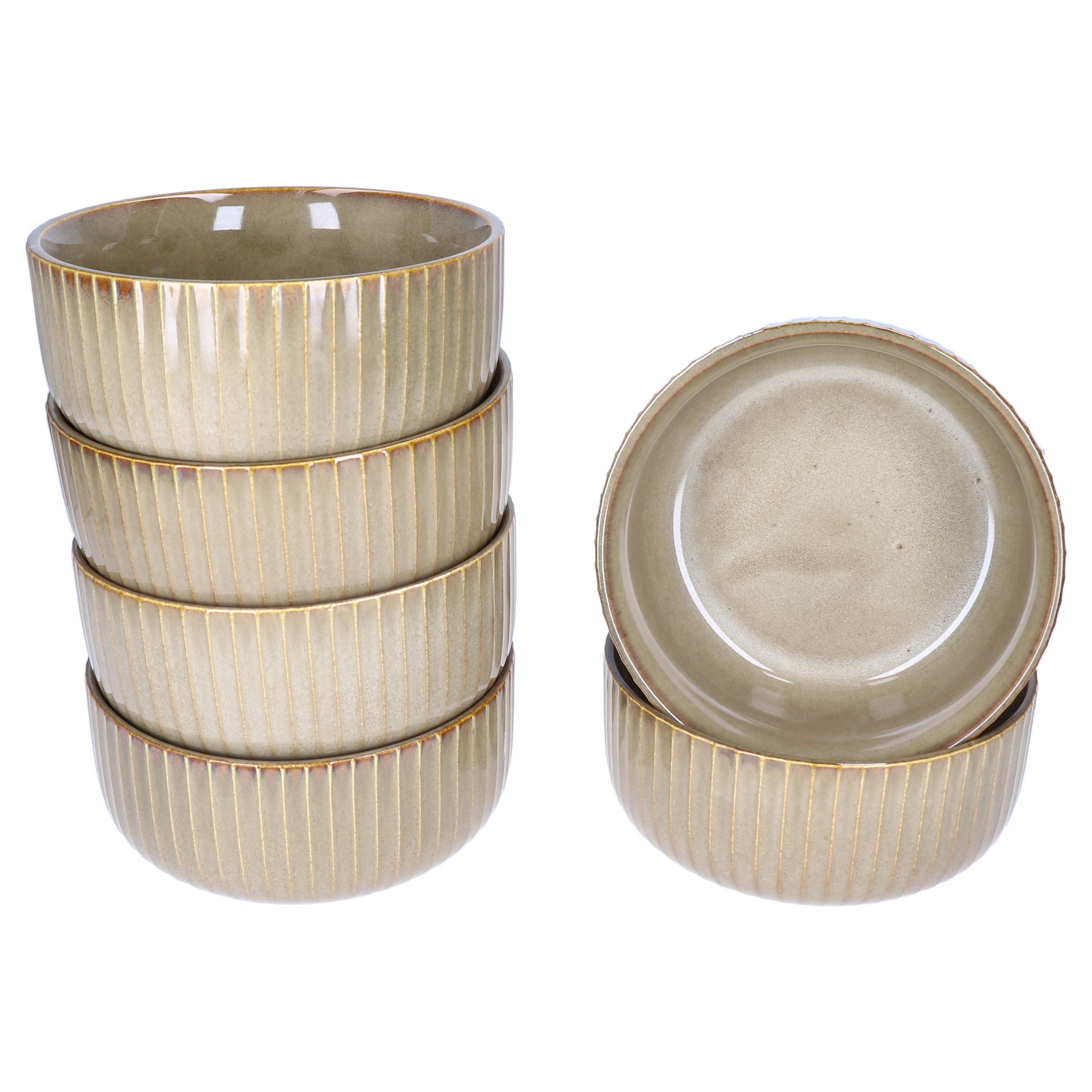 MamboCat Müslischale 6er Set Bowl Schalen Bistro Ø 15 cm 600ml Steingut braun Retro, Steingut
