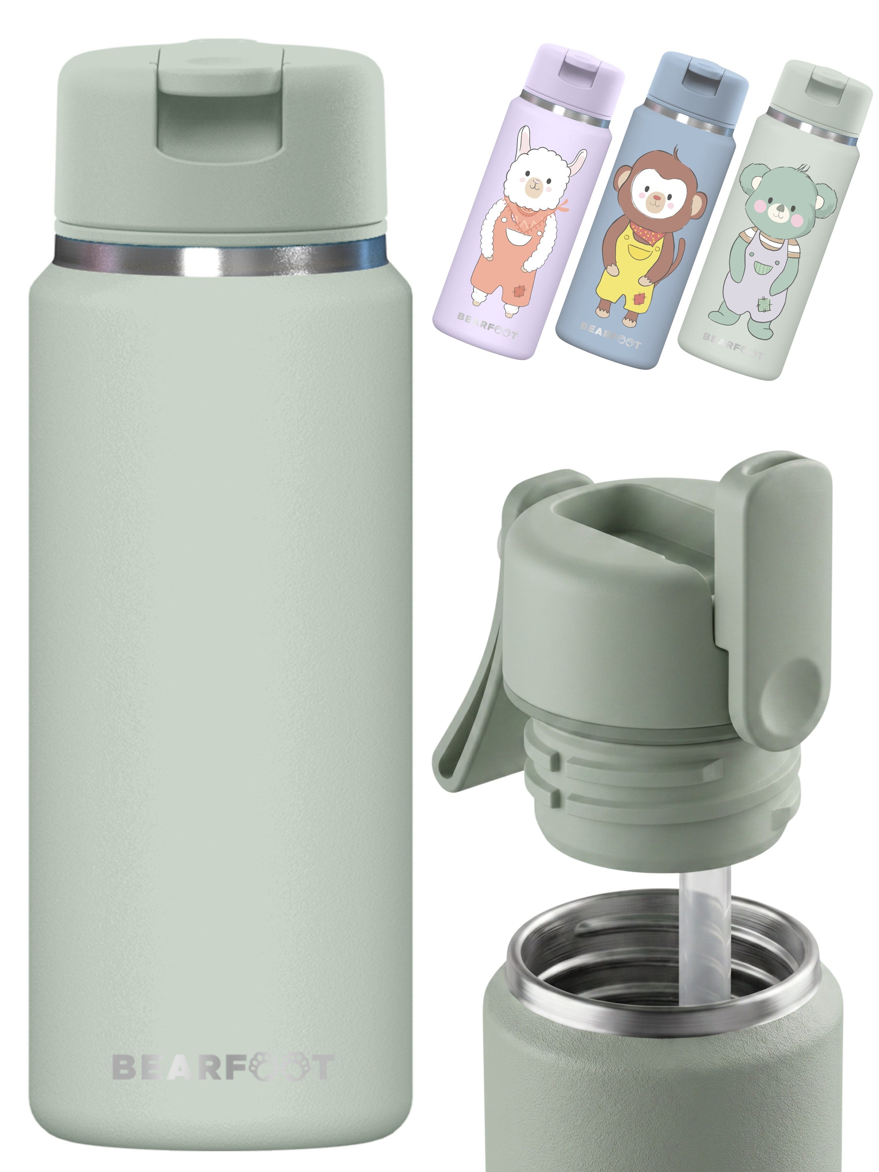 BEARFOOT Trinkflasche TINY Thermo Kinder Trinkflasche Edelstahl - Grün, Thermosflasche, auslaufsicher, Edelstahl, Kinderflasche, BPA-frei