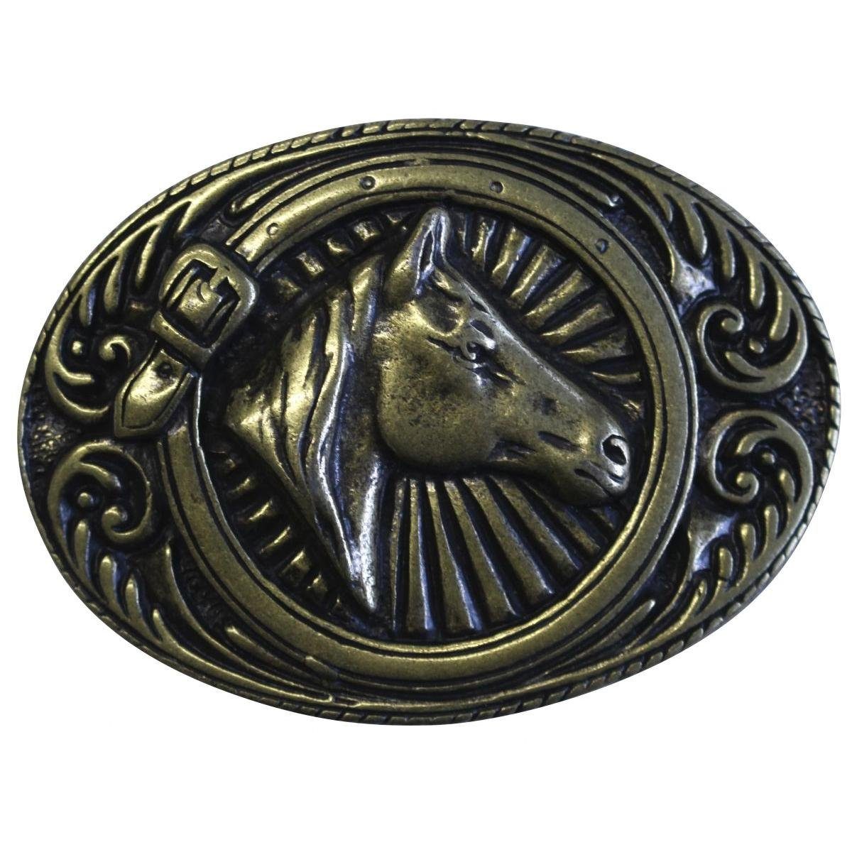 Gürtelschnalle Pferdekopf umrahmt 4,0 cm - Buckle Gürtelschließe Reitaccessoires 40mm