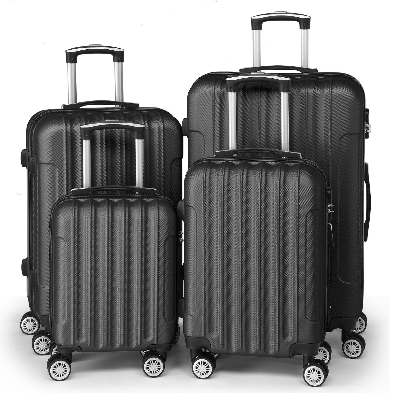 LALAHO Trolley Kofferset Hartschale Reisekoffer, 360° Rollen, 4 Rollen, 4er Set Handgepäck, moderner Koffer, Teleskopstange, Schwarz