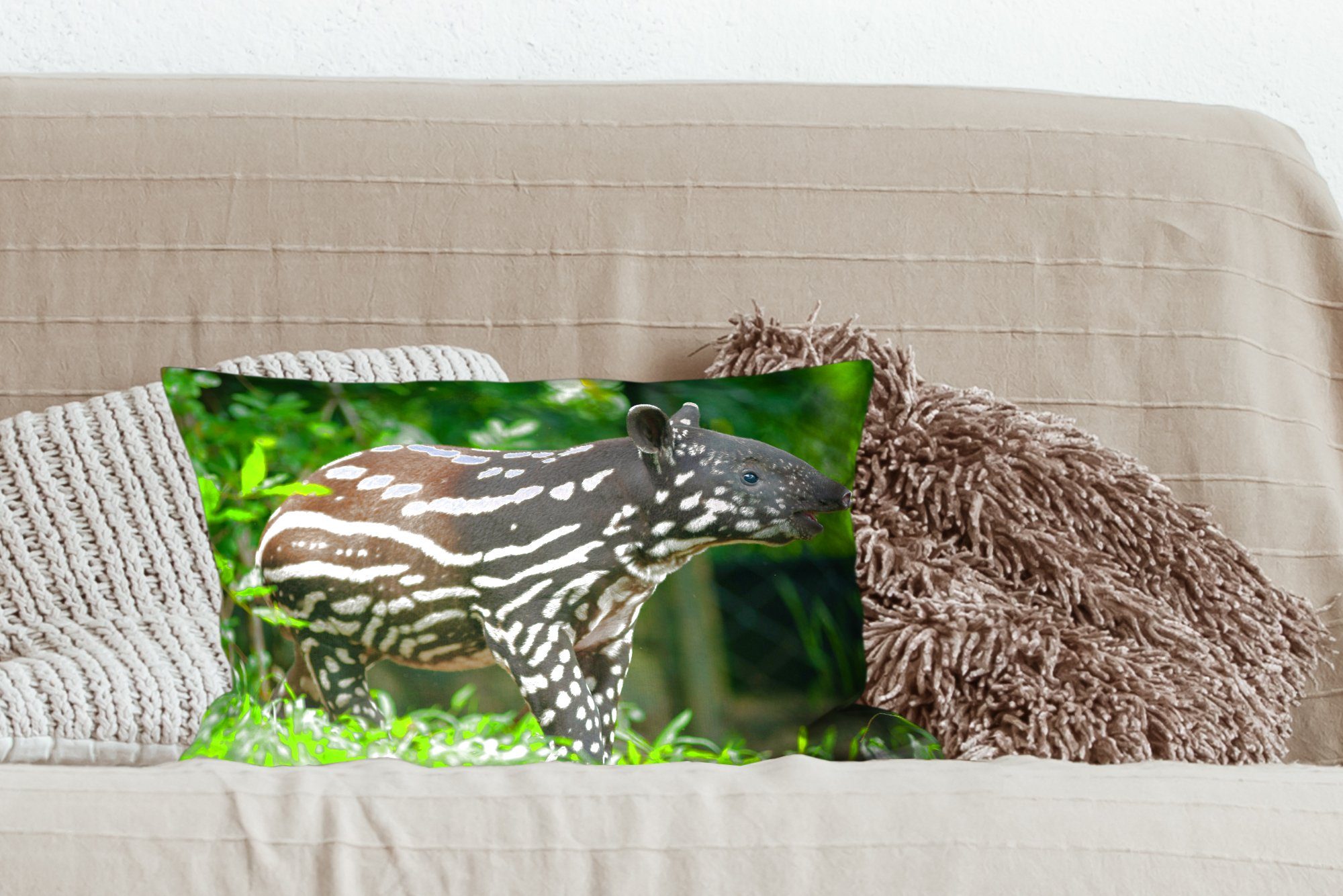 Junger Tapir Dekokissen im Wohzimmer mit Schlafzimmer MuchoWow Dekokissen Dschungel, Zierkissen, Dekoration, Füllung,