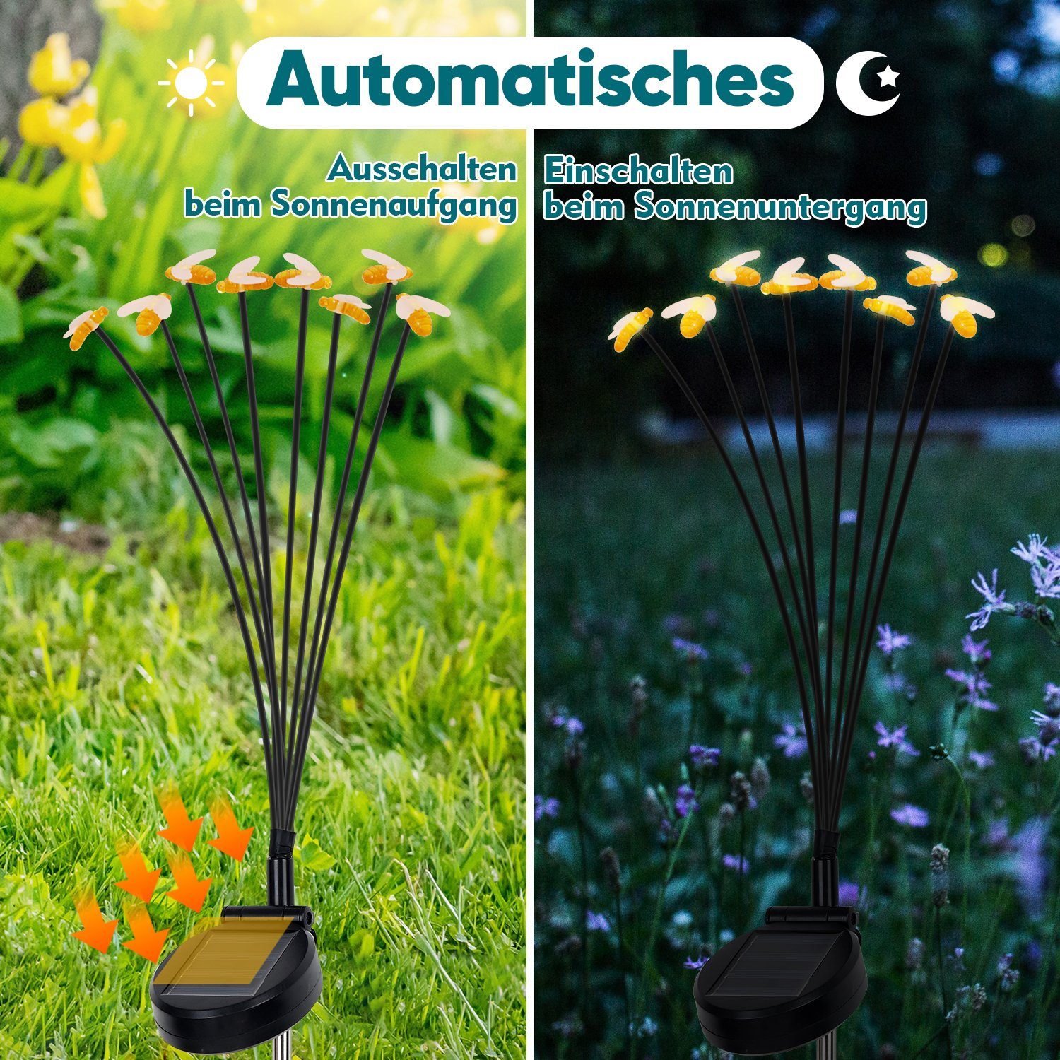 Warmweiß, Garten Beleuchtung 8 Automatische LED Modi, Solarleuchten Set integriert, fest LED, Solar LED Lampen, Gartendeko Gartenbeleuchtung mit 2 Salcar Solarleuchte 2er Stehend