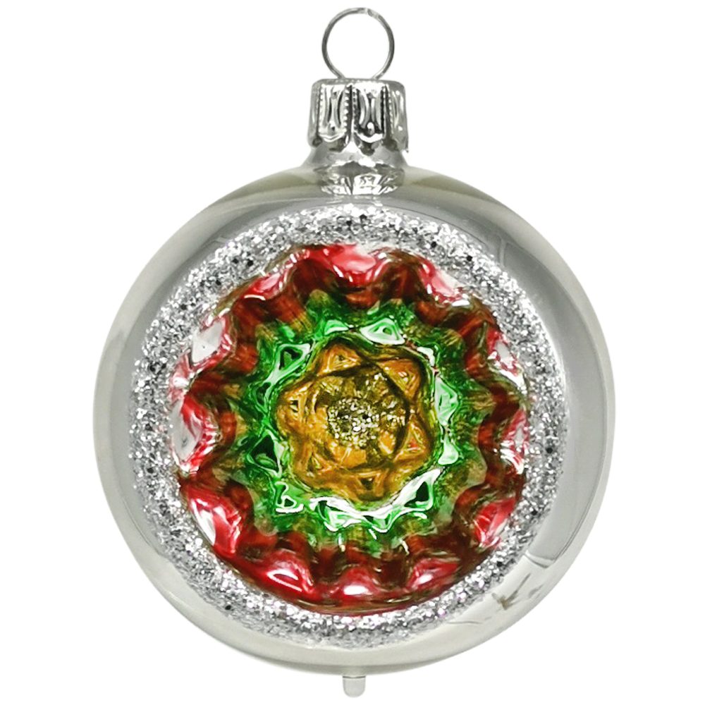 Reflex St), gold/grün/rot 6cm, Ø handbemalt Reflexkugel Schatzhauser mundgeblasen, (3 silber Weihnachtsbaumkugel