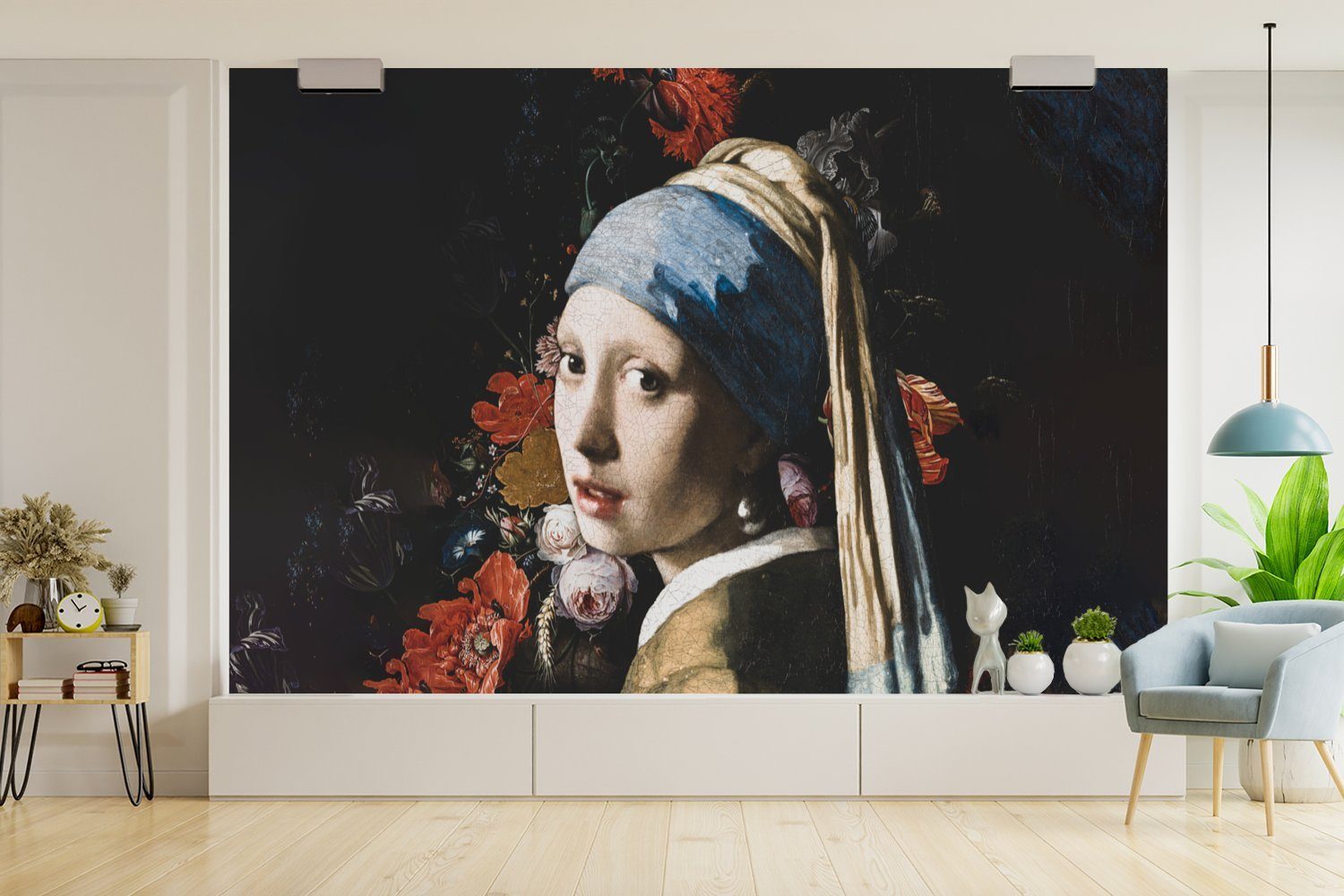 Das Schlafzimmer, Tapete Vermeer Kinderzimmer, dem mit Blumen, Mädchen Wallpaper bedruckt, für Wohnzimmer, Vinyl St), - - Fototapete MuchoWow (6 Matt, Perlenohrring