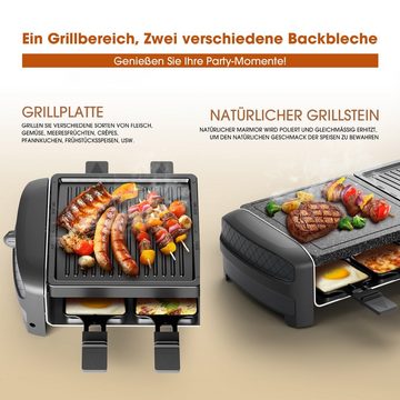 joyami Tischgrill Elektrisch Tischgrill mit Naturgrillstein und Grillplatte, 1400,00 W, 8 Pfännchen Elektrogrill, Spülmaschinenfest, PFOA frei