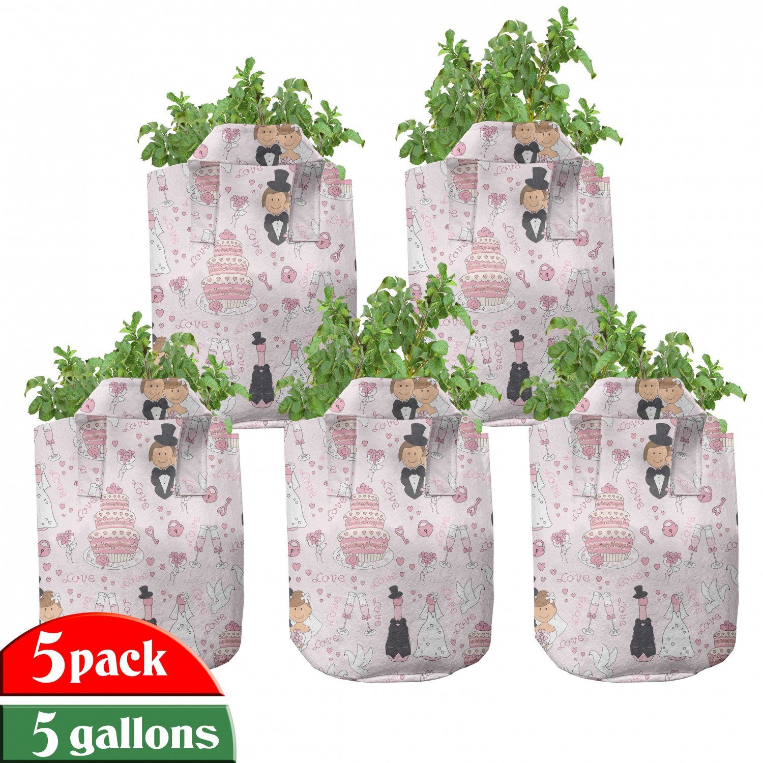 Abakuhaus Pflanzkübel hochleistungsfähig Stofftöpfe mit Griffen für Pflanzen, Rosa Zeichnung Muster-Hochzeit