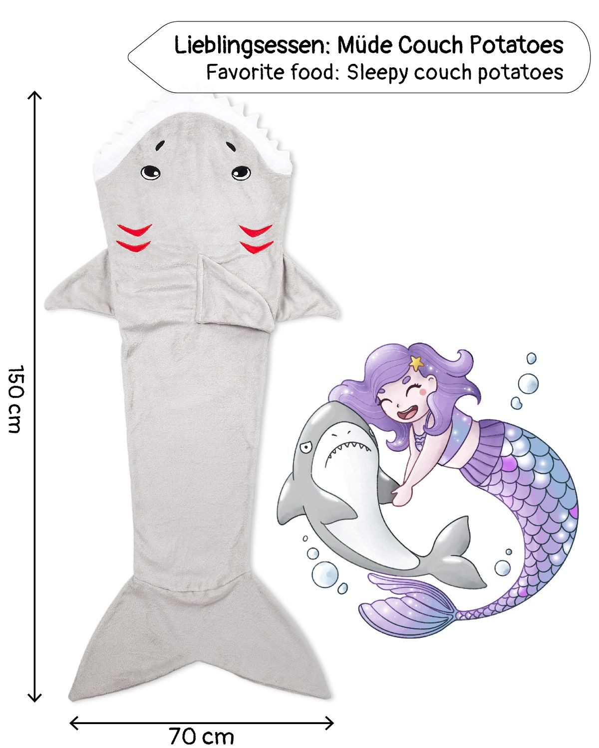 Corimori Deckenschlafsack Haifisch Flauschige Kuschel-Decke Couch-Schlafsack (Packung, Geschenk), Hai-Kuscheldecke, Geschenk, Erwachsene, Herren, Einheitsgröße – Bild 4 von 5