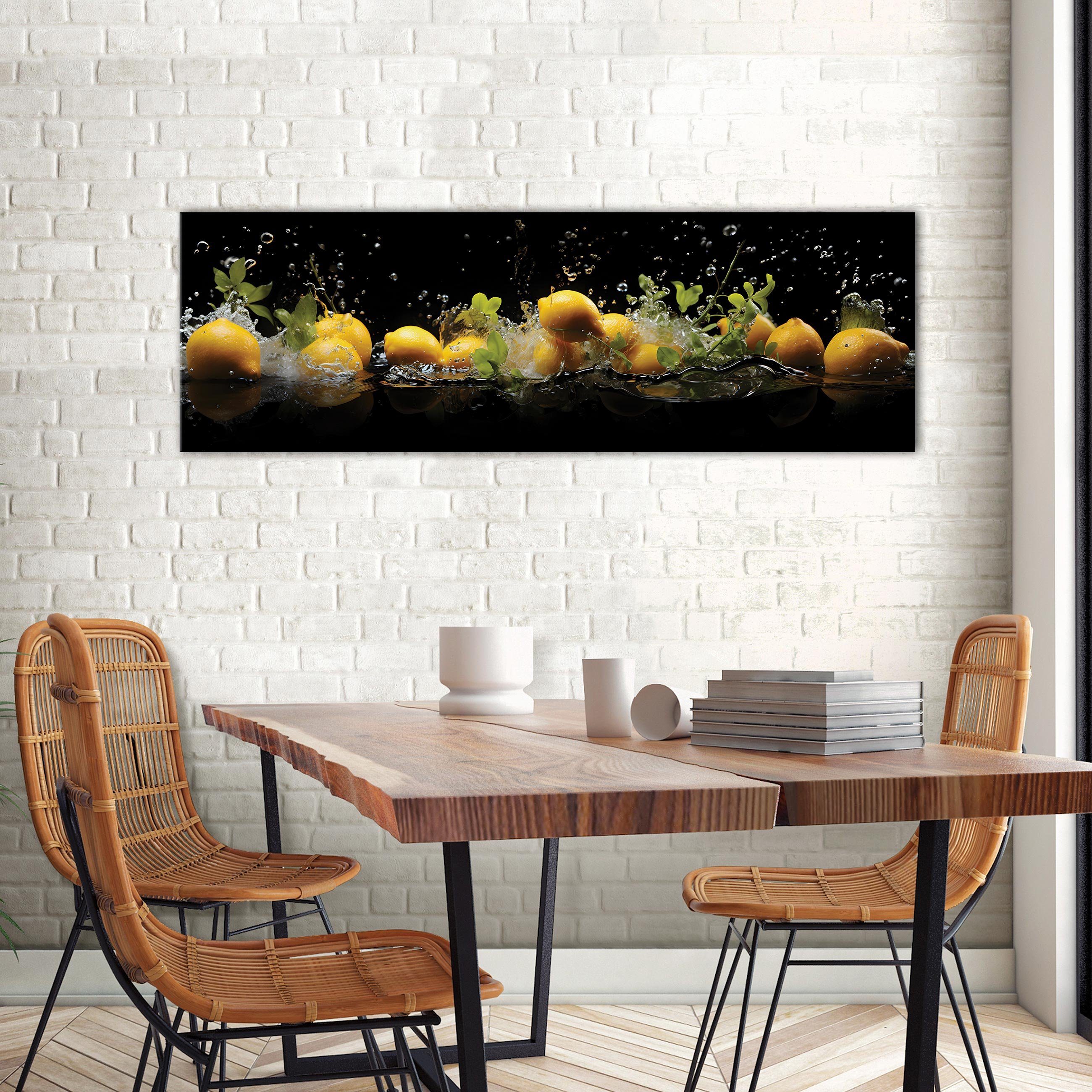 Wallarena Leinwandbild Küche Obst Zitronen Aufhängefertig Wasser Modern, (Einteilig, Leinwand Wandbild Leinwandbild 1 XXL Bild Groß Schwarz Leinwandbilder Bilder Obst St)