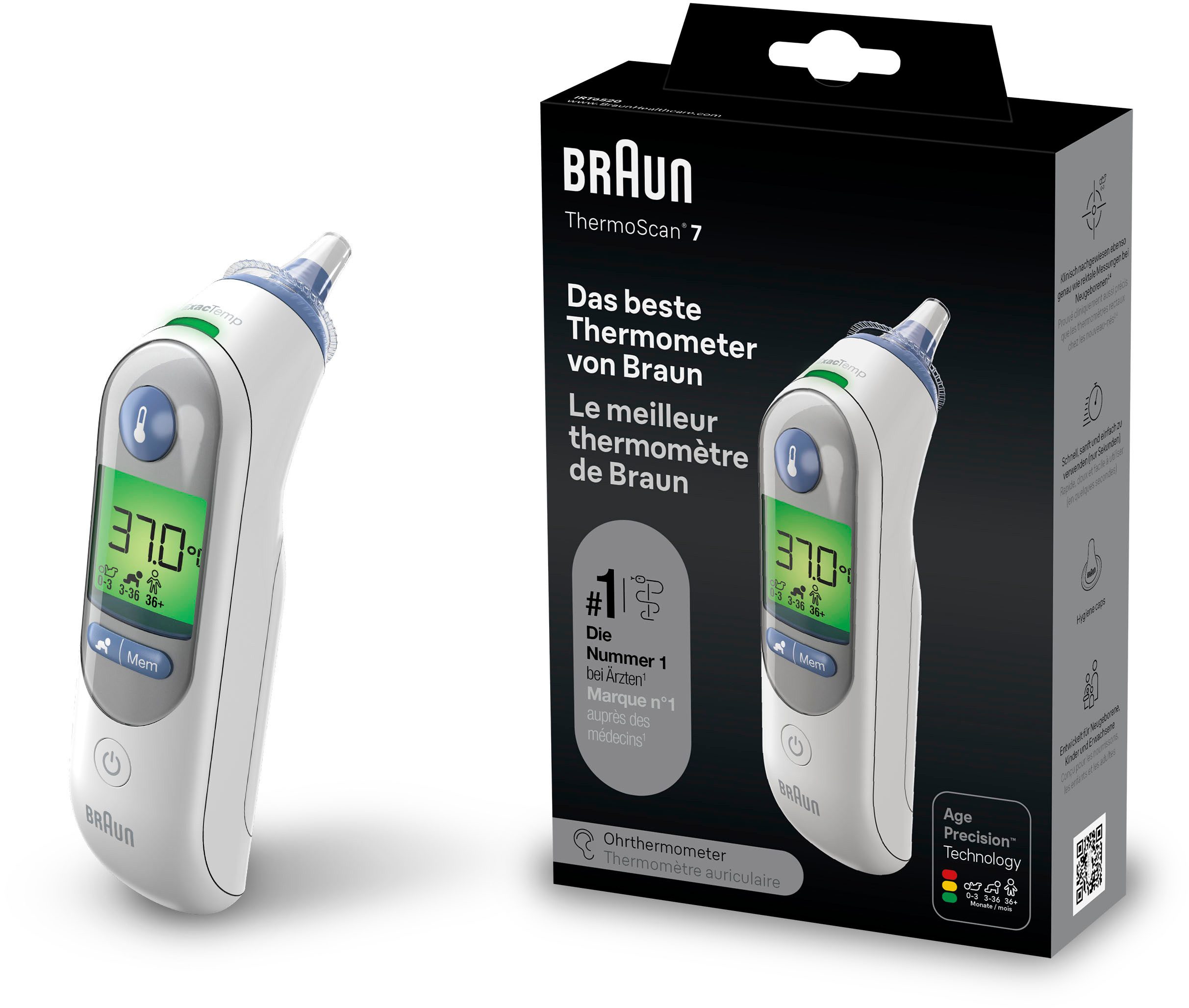 Braun Ohr-Fieberthermometer ThermoScan® 7 Ohrthermometer mit Age Precision® - IRT6520, Für alle Altersgruppen geeignet, einschließlich …
