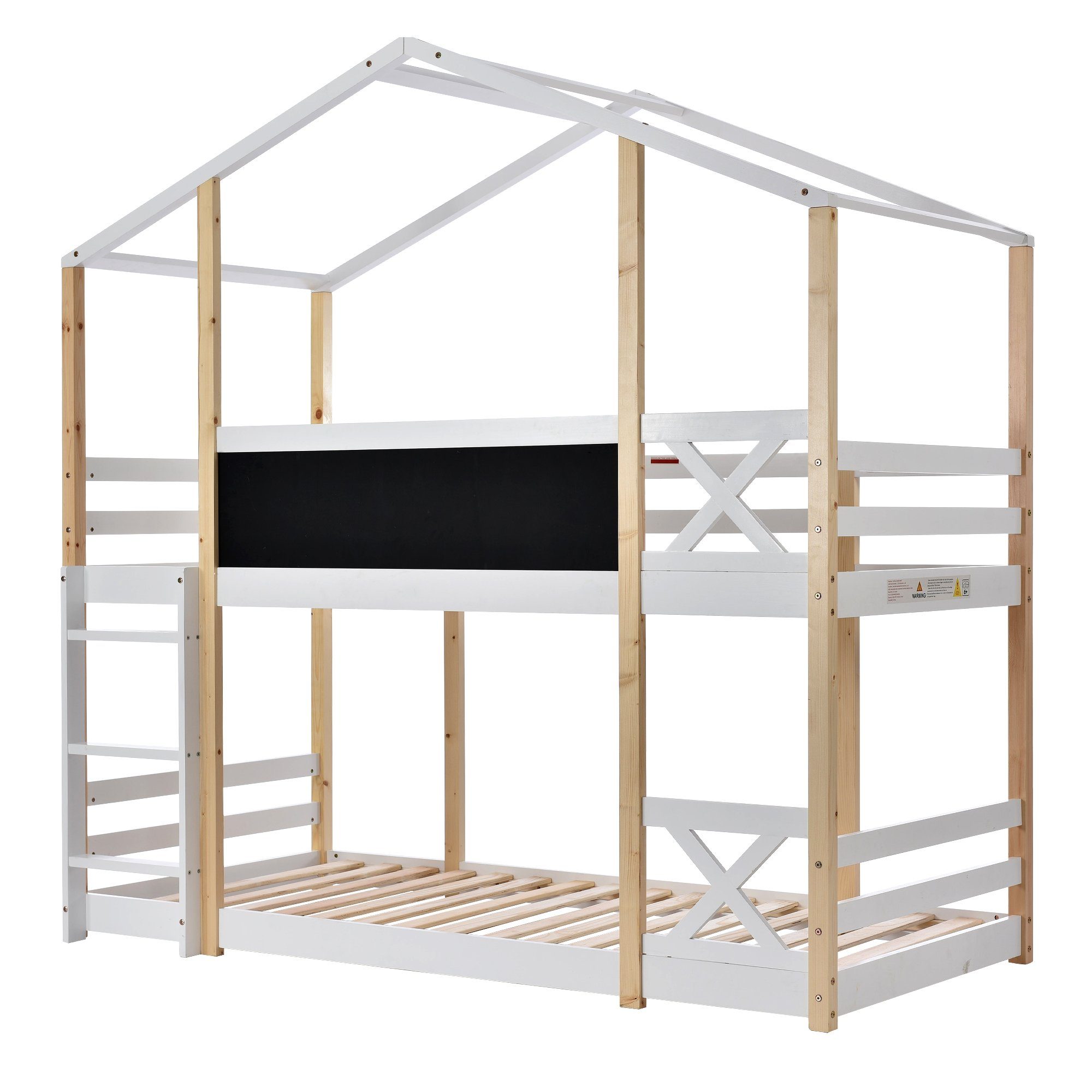 Etagenbett (Kinderbett), Hochbett mit Rausfallschutz, Trittleiter und Lattenrost, 90x200cm