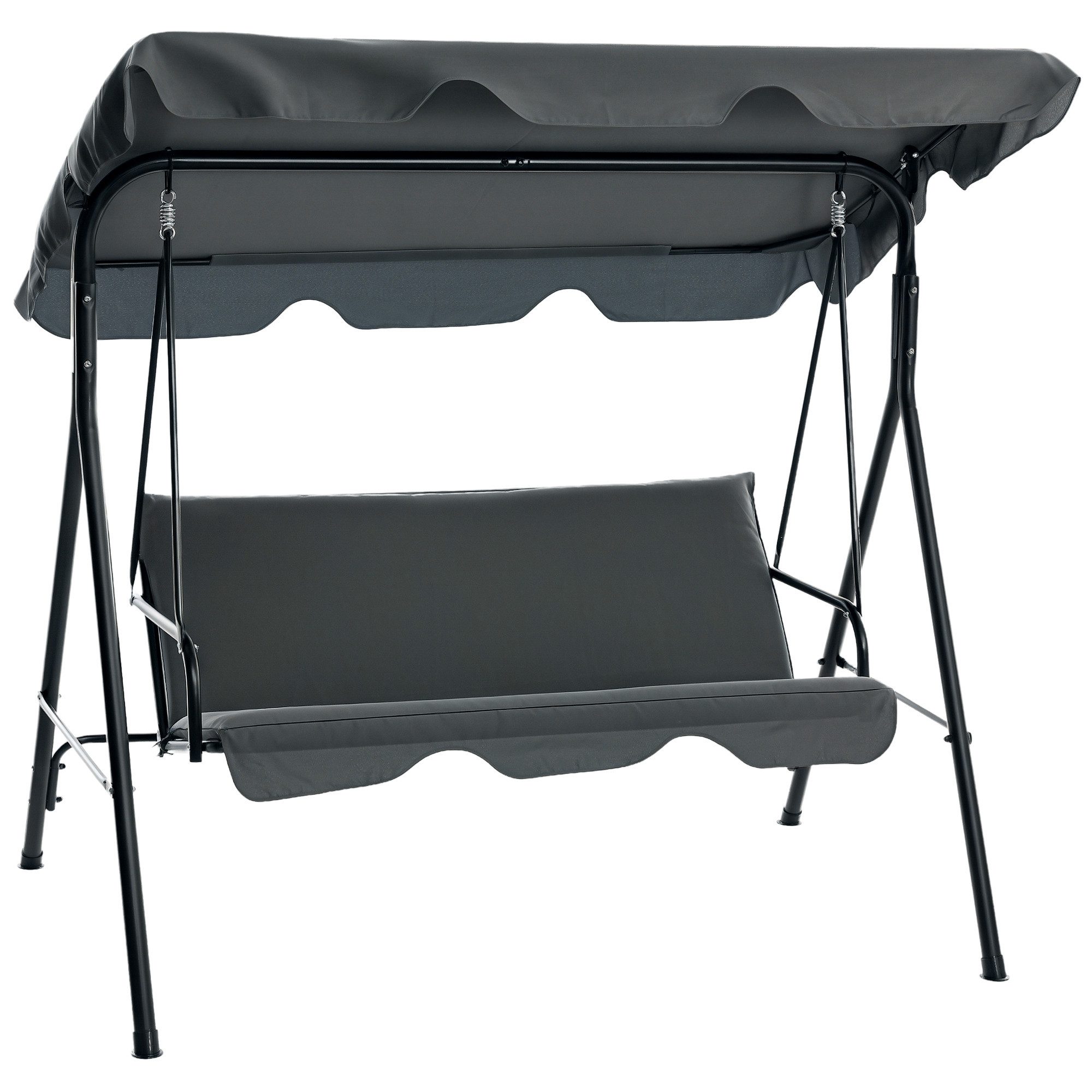 Outsunny Hollywoodschaukel mit Sitzpolster, Sonnendach, belastbar bis 240kg, 3-Sitzer, mit Sonnendach, 3-Sitzer Gartenschaukel, 1 tlg., Schaukelbank, für Garten, Terrasse, 172 x 110 x 153 cm, Grau