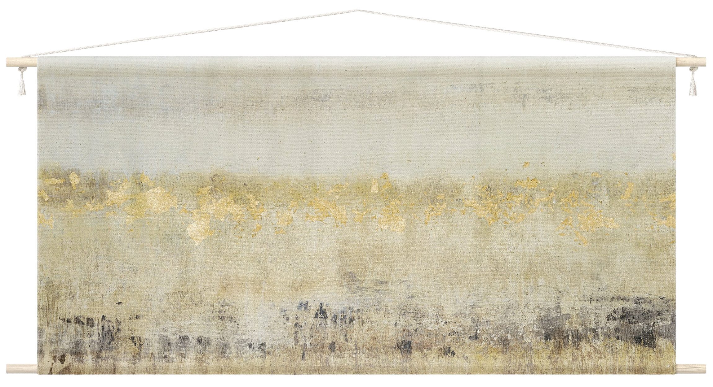 Bilderdepot24 Wandteppich modern Abstrakt Goldene Farbfelder I weiss, rechteckig, Höhe: 2.6 mm, großes Wandbild aus Natur-Baumwolle Wandbehang Stoffbild Tuch Wollseil