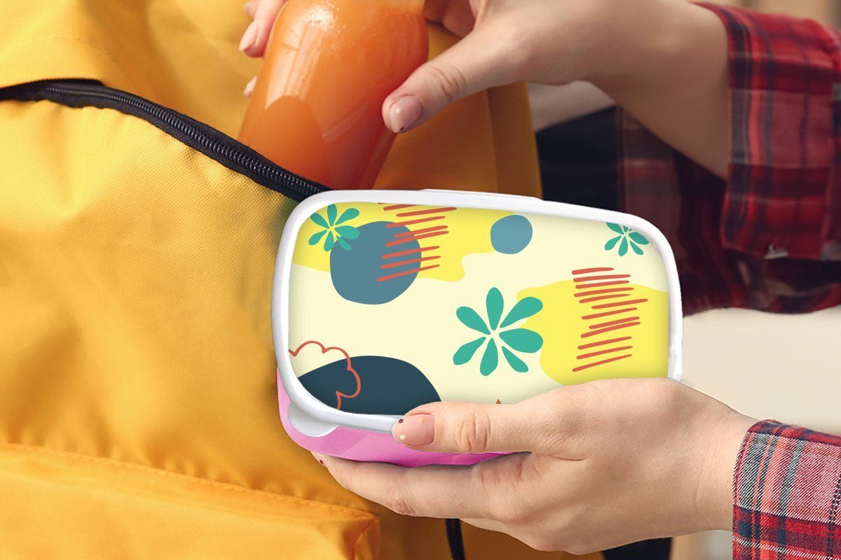 MuchoWow Lunchbox Sommer - Brotbox (2-tlg), für Mädchen, Kunststoff, Kunststoff Abstrakt, Kinder, Brotdose - Erwachsene, Snackbox, Formen rosa