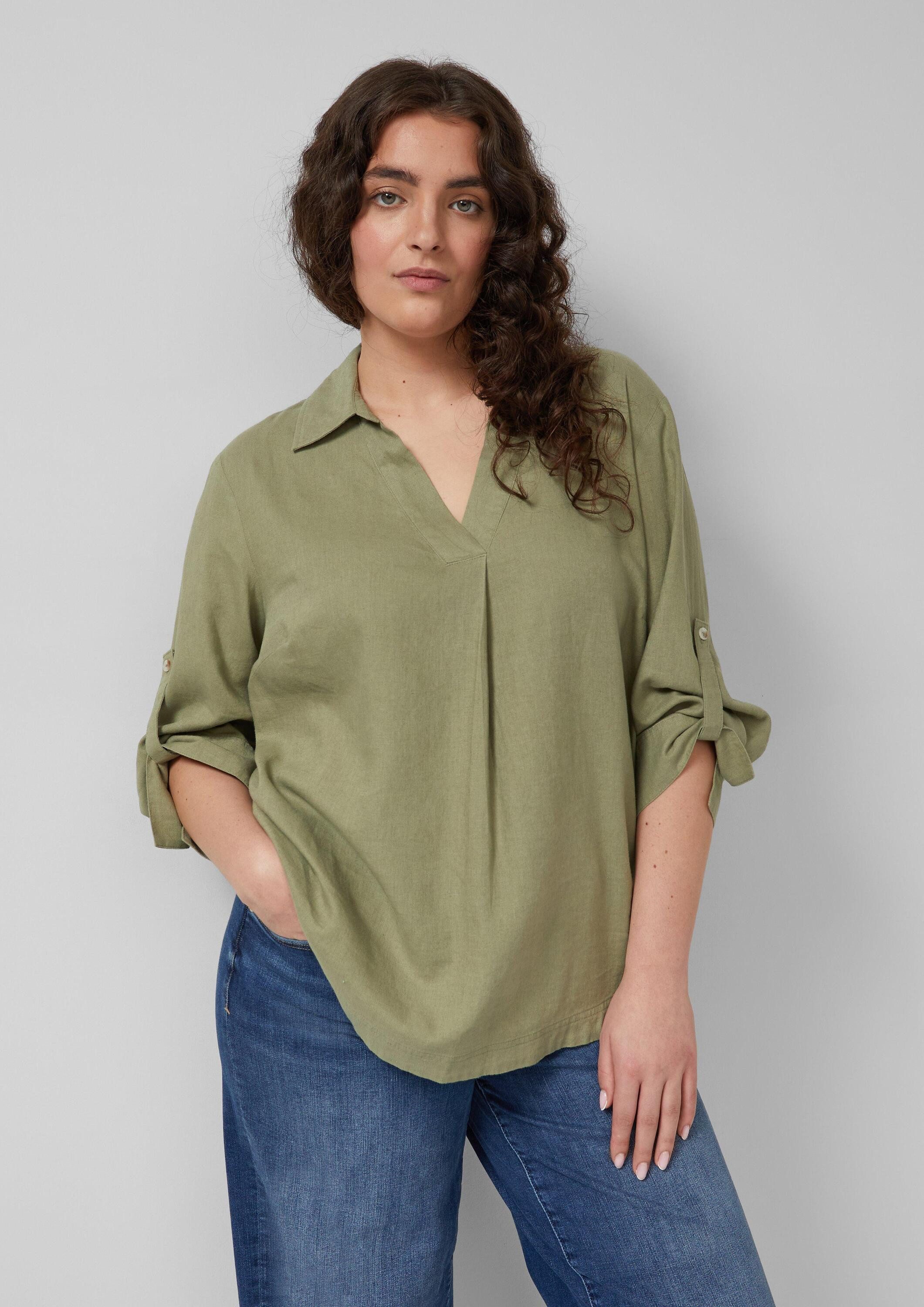 s.Oliver Kurzarmbluse Bluse Leinenmix-Bluse mit 3/4-Ärmeln und Turn-up