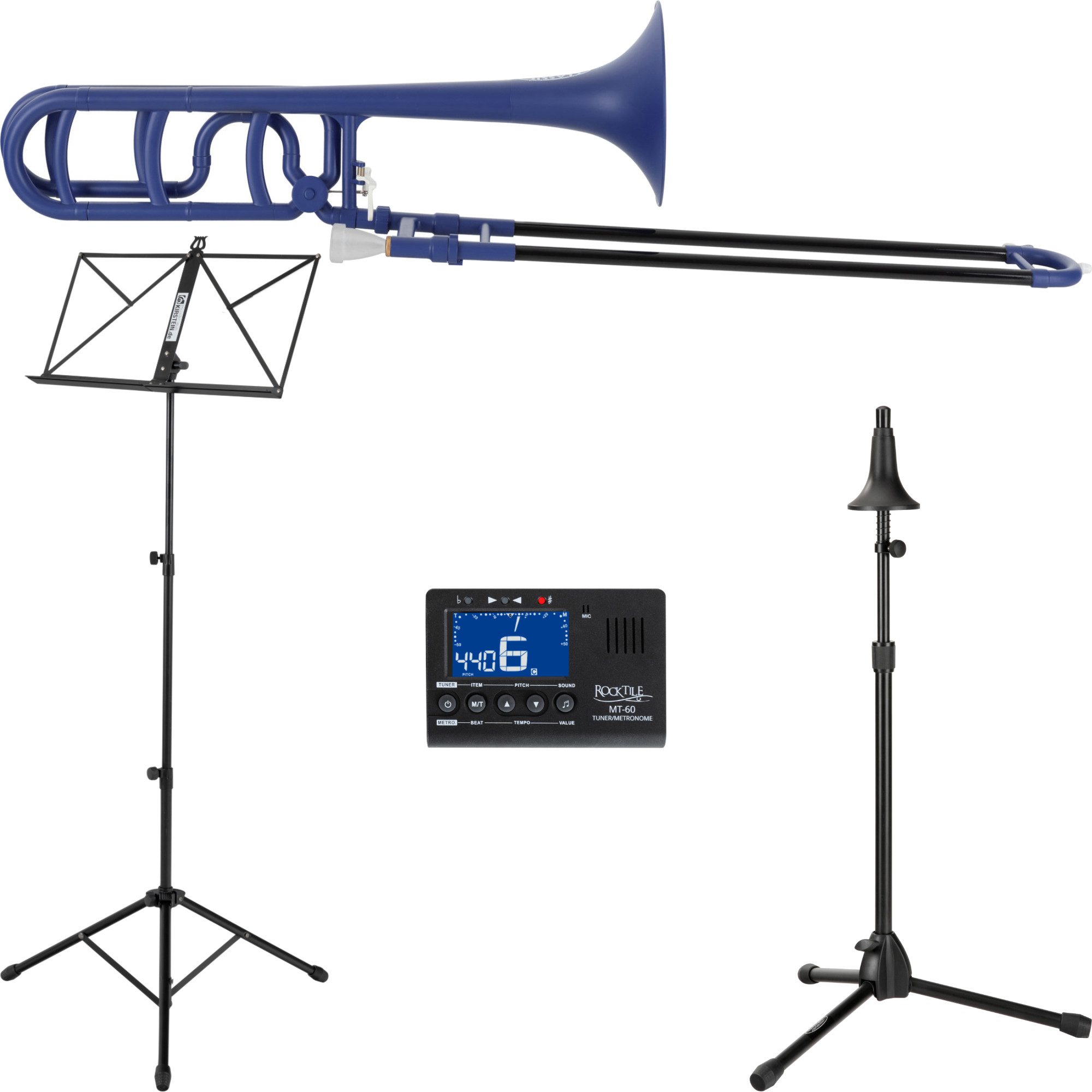 Classic Cantabile Posaune Classic Cantabile MardiBrass Kunststoff Bb/F-Posaune matt-blau Set, Quartposaunenset: Ideal für Einsteiger!