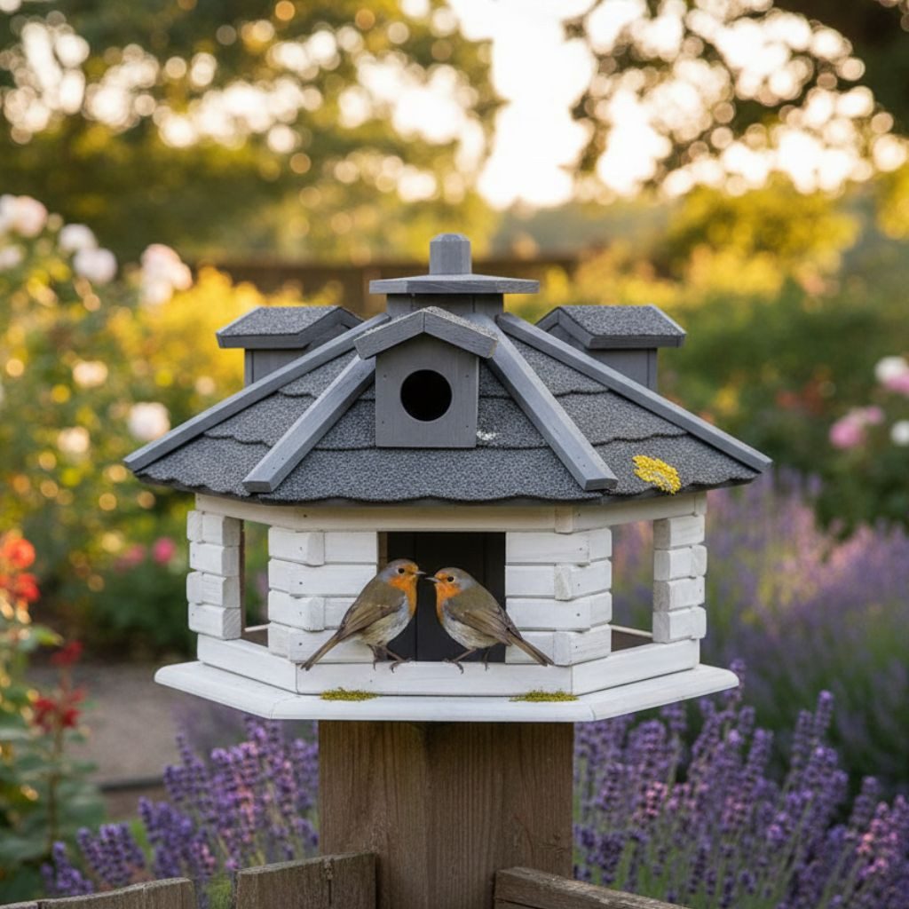 Mucola Vogelhaus Vogelfutterhaus Holz Vogelvilla 48 cm Futtersilo, Mit integriertem Futterspender und großzügigem Futterbereich
