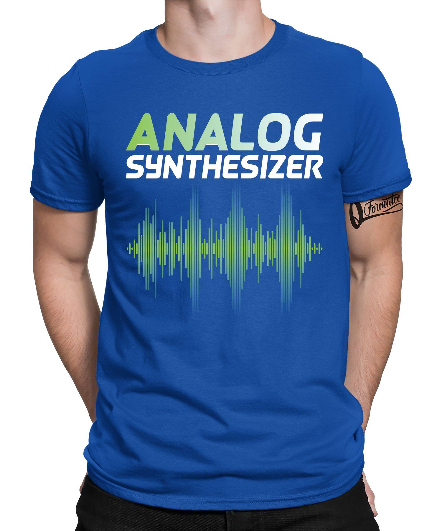Quattro Formatee Kurzarmshirt Analog - Elektronische Musiker Synthesizer Herren T-Shirt (1-tlg) Blau