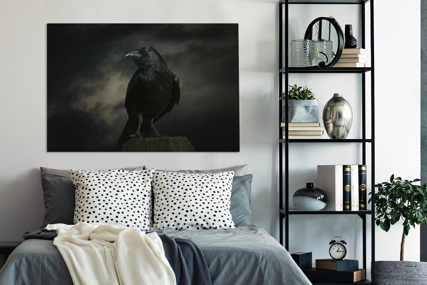 OneMillionCanvasses® Leinwandbild cm großes, - - Krähe 120x80 Gemälde, alle Vogel Schwarz, (1 - Dunkel XXL, für Wohnbereiche, Wandbild St)