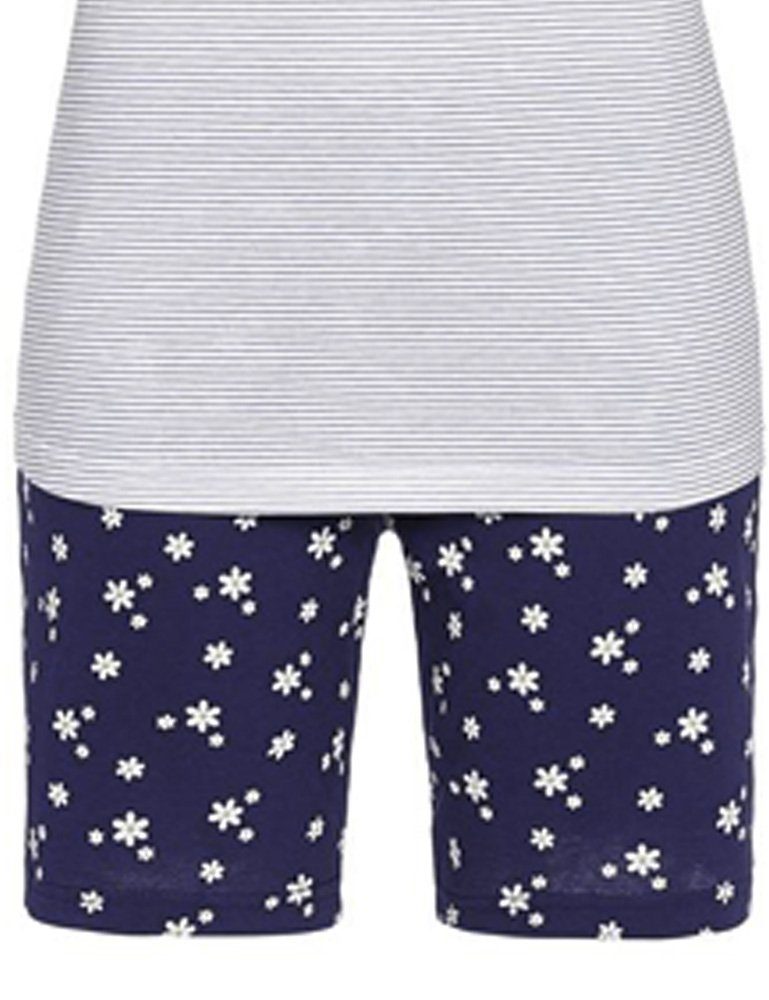 Ringella Shorty Damen Schlafanzug Sommerpyjama "Daisy" 2211306 Navy - Weiß / / Grau, tlg) (2