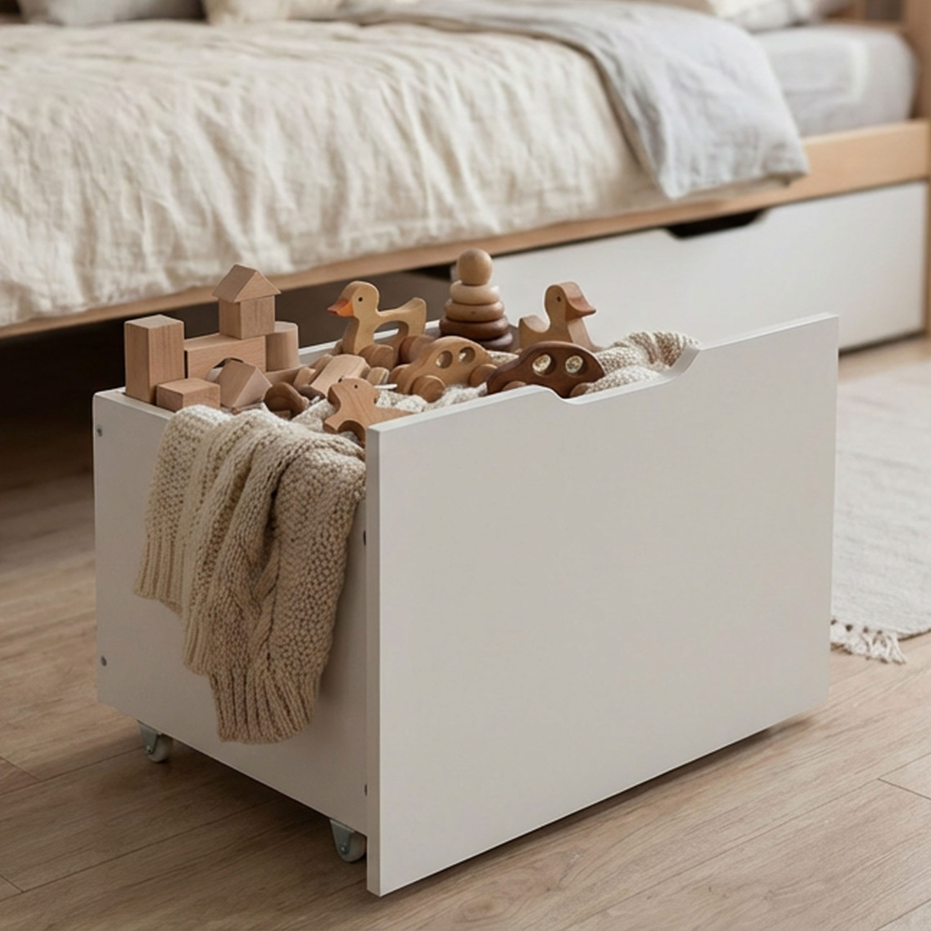 Homestyle4u Spielzeugtruhe Spielzeugaufbewahrung mit Rollen 48x43 Kinderzimmer Schublade Weiß (1 St), Außenmaße (BxHxT): 48 x 42 x 43 cm