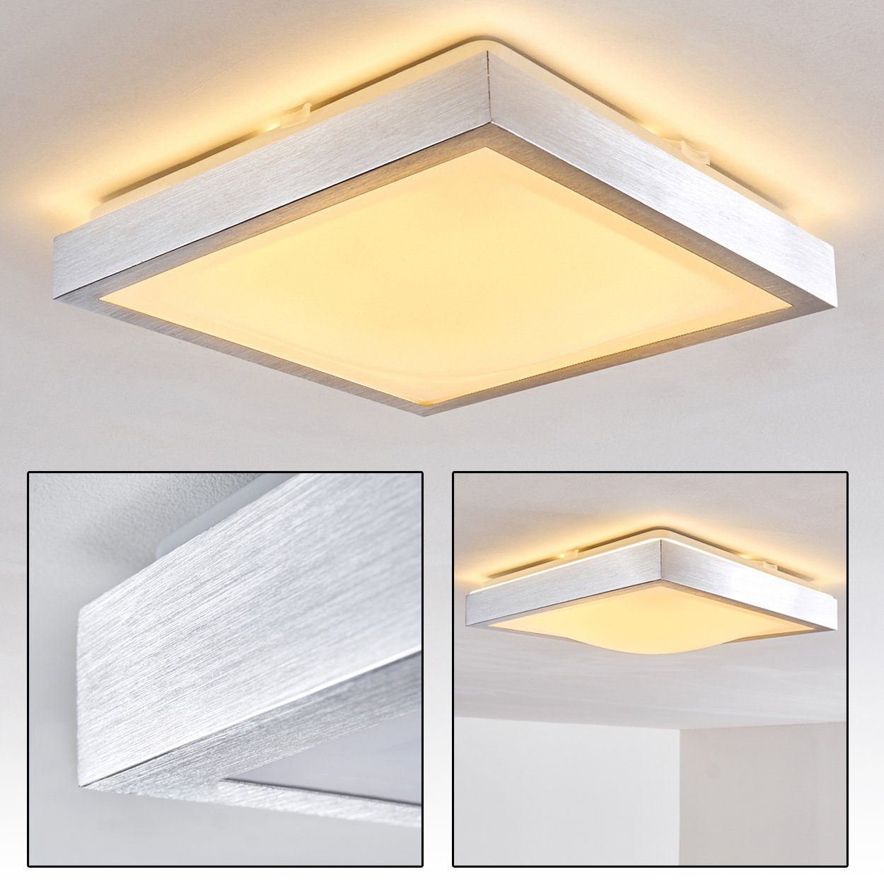 hofstein Deckenleuchte »Foglia« eckige Deckenlampe aus Metall in Alu gebürstet, 3000 Kelvin, 1x18 Watt, 1380 Lumen, IP 44, auch für das Badezimmer geeignet. € 39,99