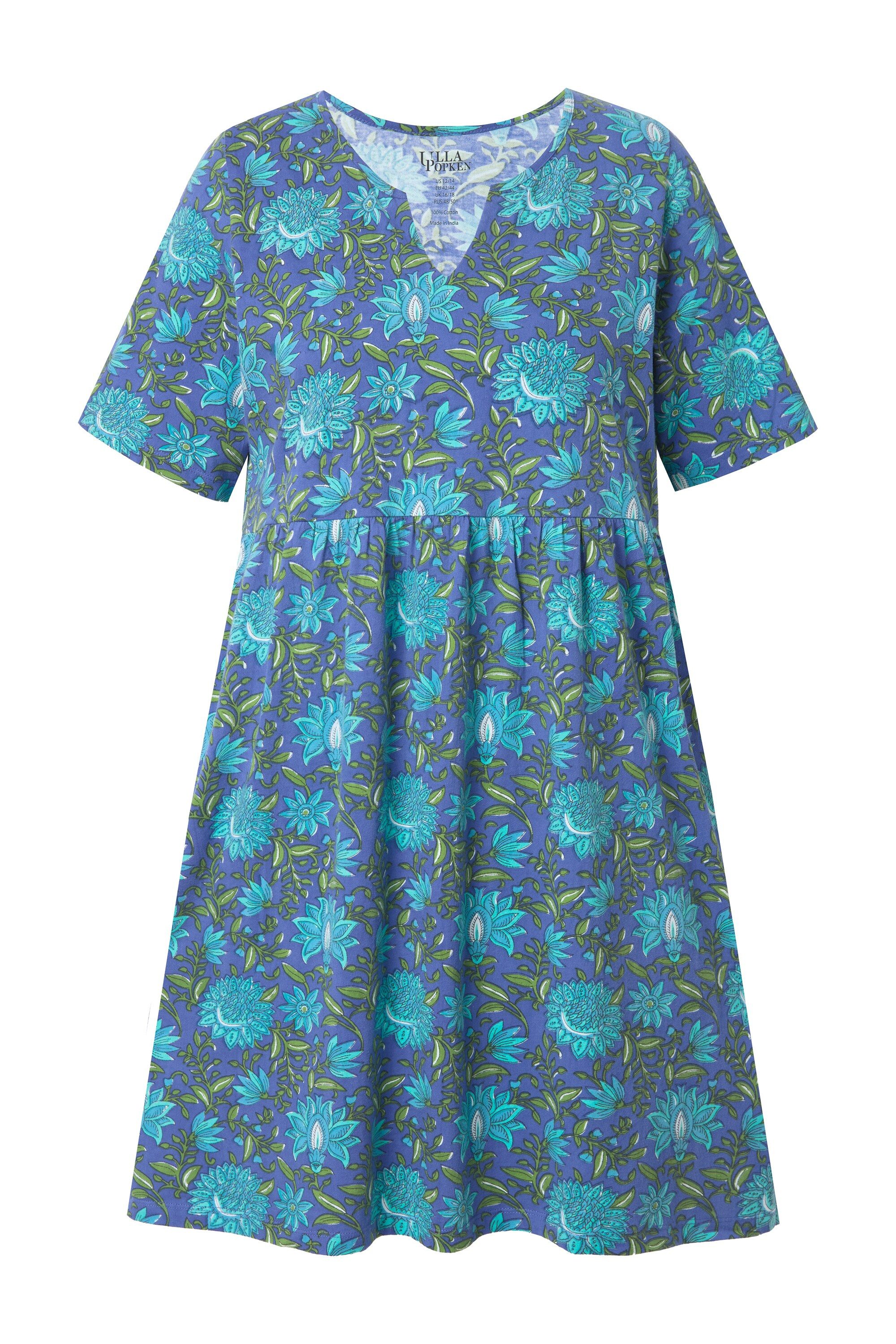 Ulla Popken Midikleid Longshirt Blüten V-Ausschnitt Halbarm Taschen günstig online kaufen