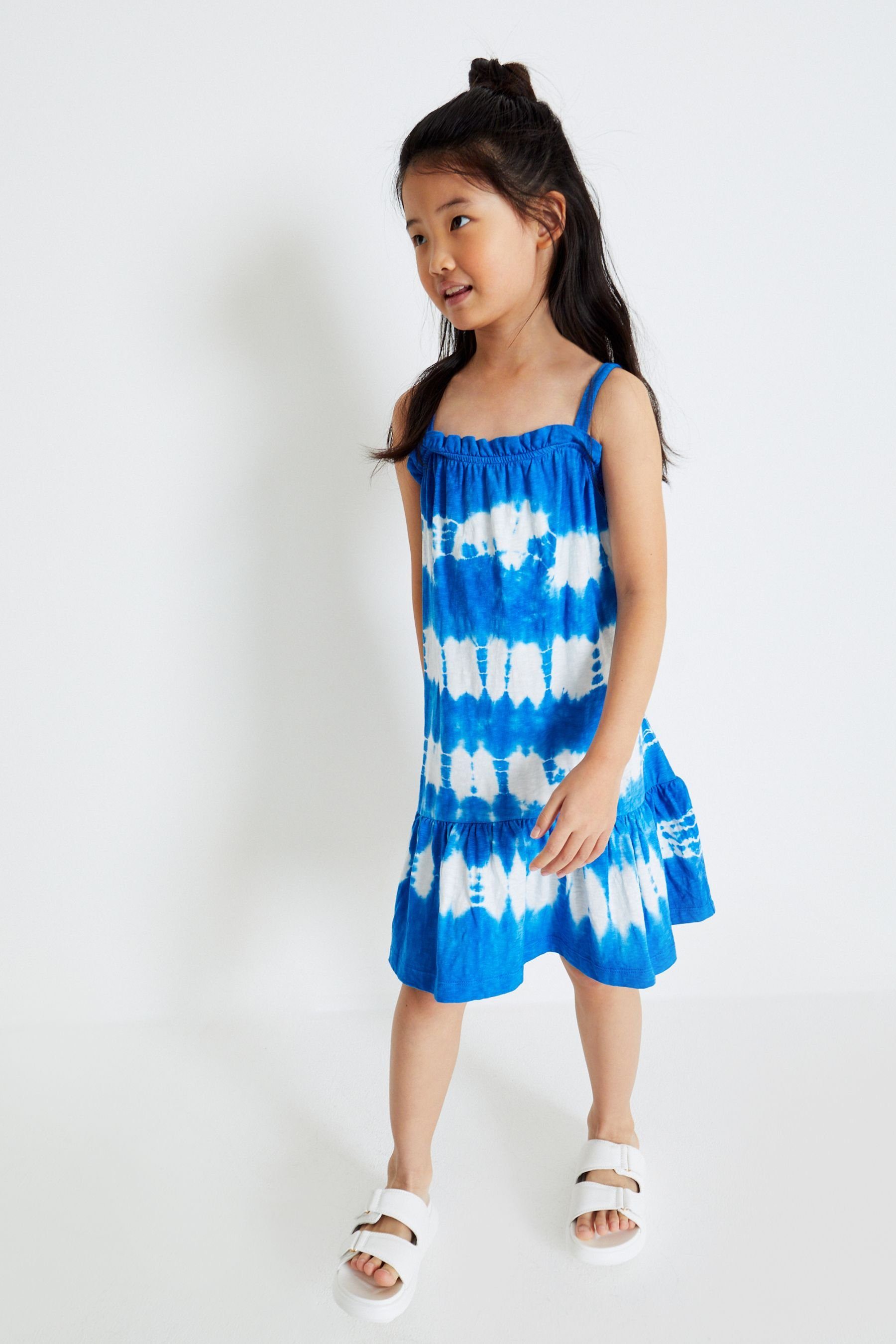 Dye Kleid Stripe aus (1-tlg) Spaghettiträgern Trägerkleid mit Jersey weichem Tie Next Blue/White