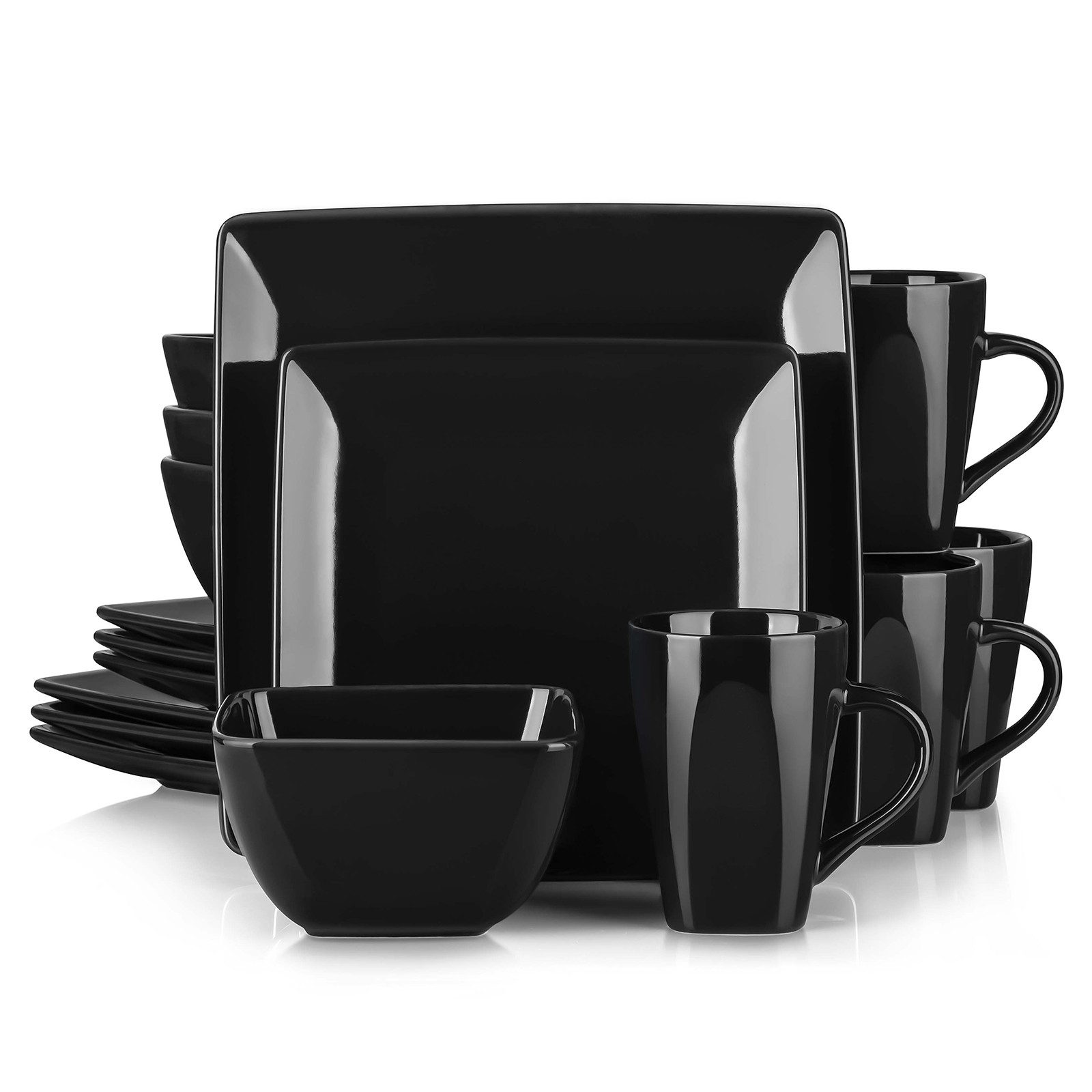 vancasso Geschirr-Set 16-tlg Kombiservice, für 4, Steingut, Rechteckig, Schwarz (16-tlg), 4 Personen, Steingut