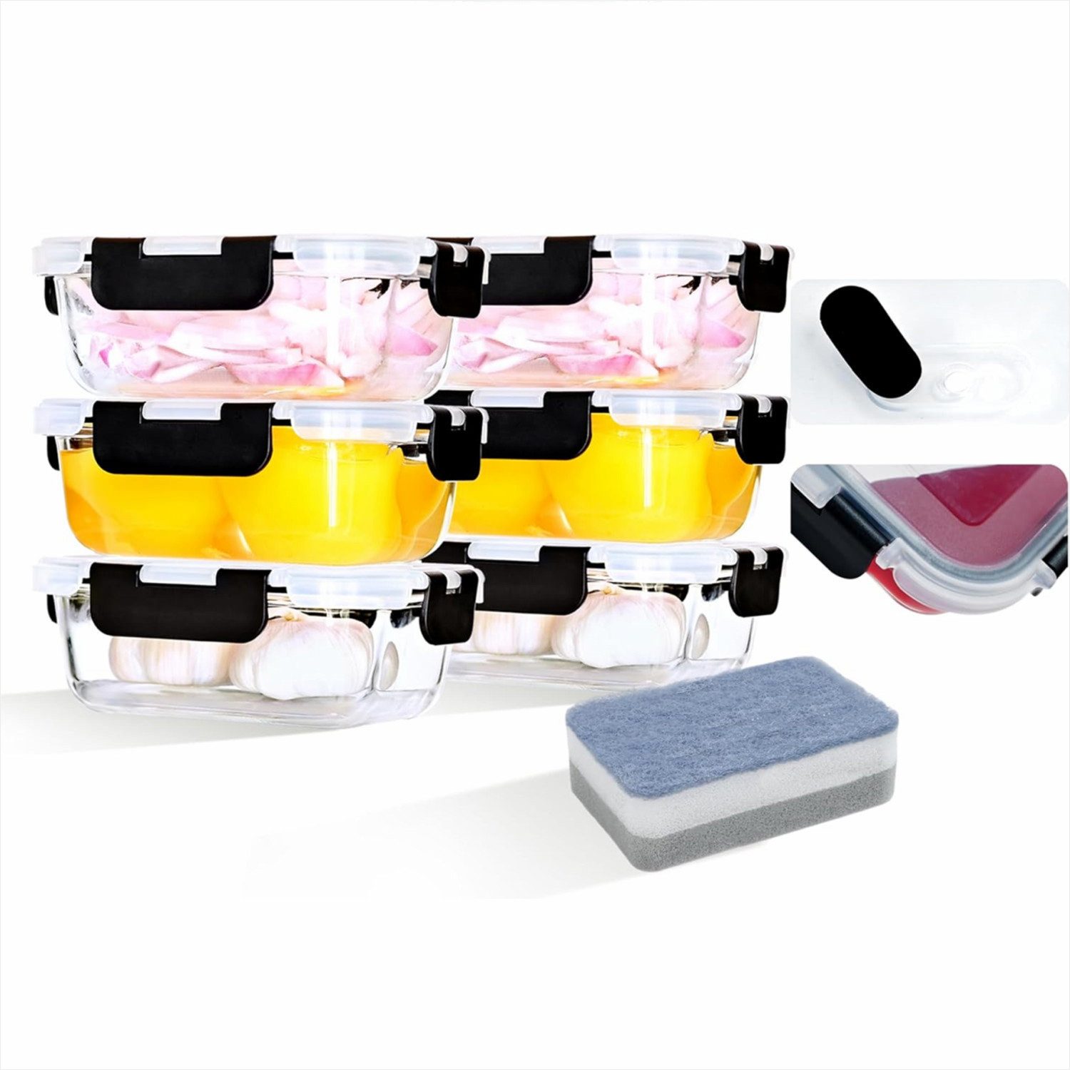 KingLux Frischhaltedose Meal Prep Boxen Glas,Vorratsbehälter Glas, Glasbehälter Mit Deckel, Borosilikatglas, (6-tlg)