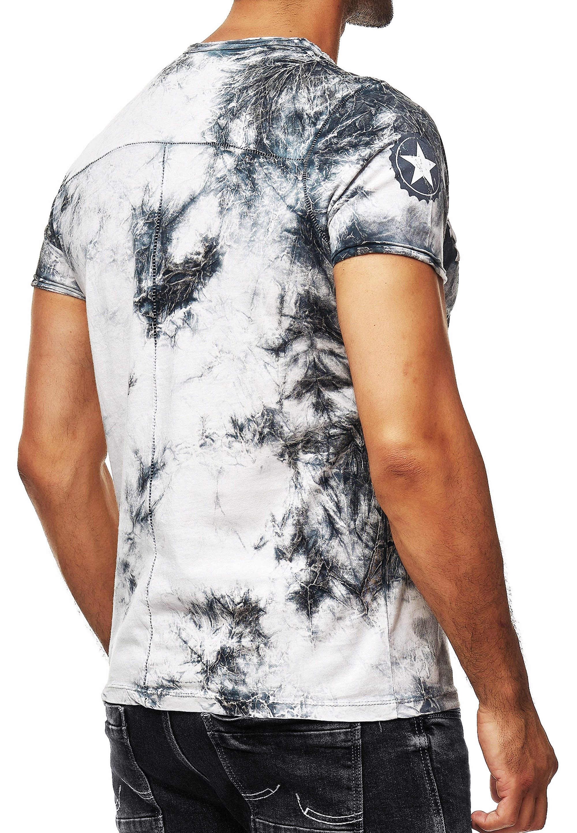 R-NEAL T-Shirt Batik T-Shirt Stretch Herren Kurzarm Shirt Verwaschen S M L XL XXL 3XL
