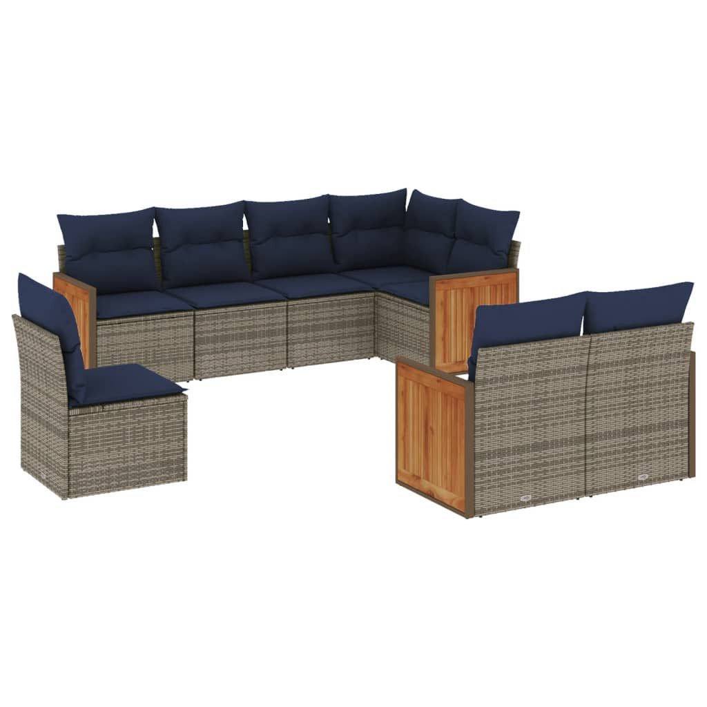 Gartenlounge-Set 8-teiliges Gartensofa-Set mit Kissen, grau, Polyrattan