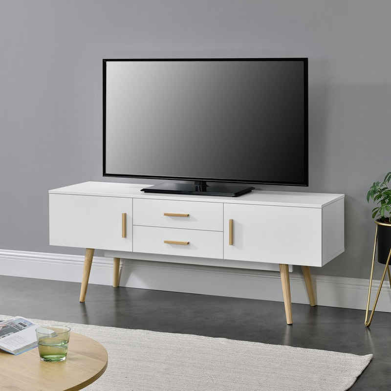en.casa TV-Board, Alavus TV Lowboard 140x40x56cm, 2 Türen, 2 Schubladen, weiß