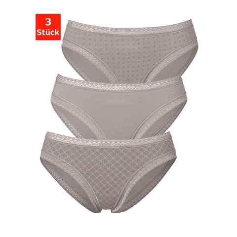 LASCANA Bikinislip (Packung, 3-St) aus elastischer Baumwolle mit weicher Spitze