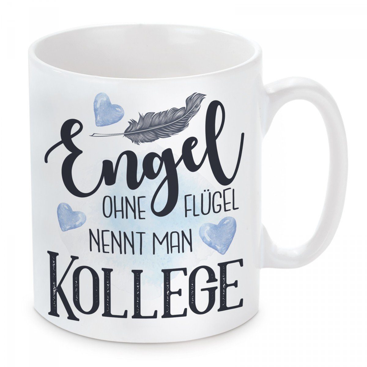 Herzbotschaft Tasse Kaffeebecher mit Motiv Engel ohne Flügel nennt man Kollege, Keramik, Kaffeetasse spülmaschinenfest und mikrowellengeeignet