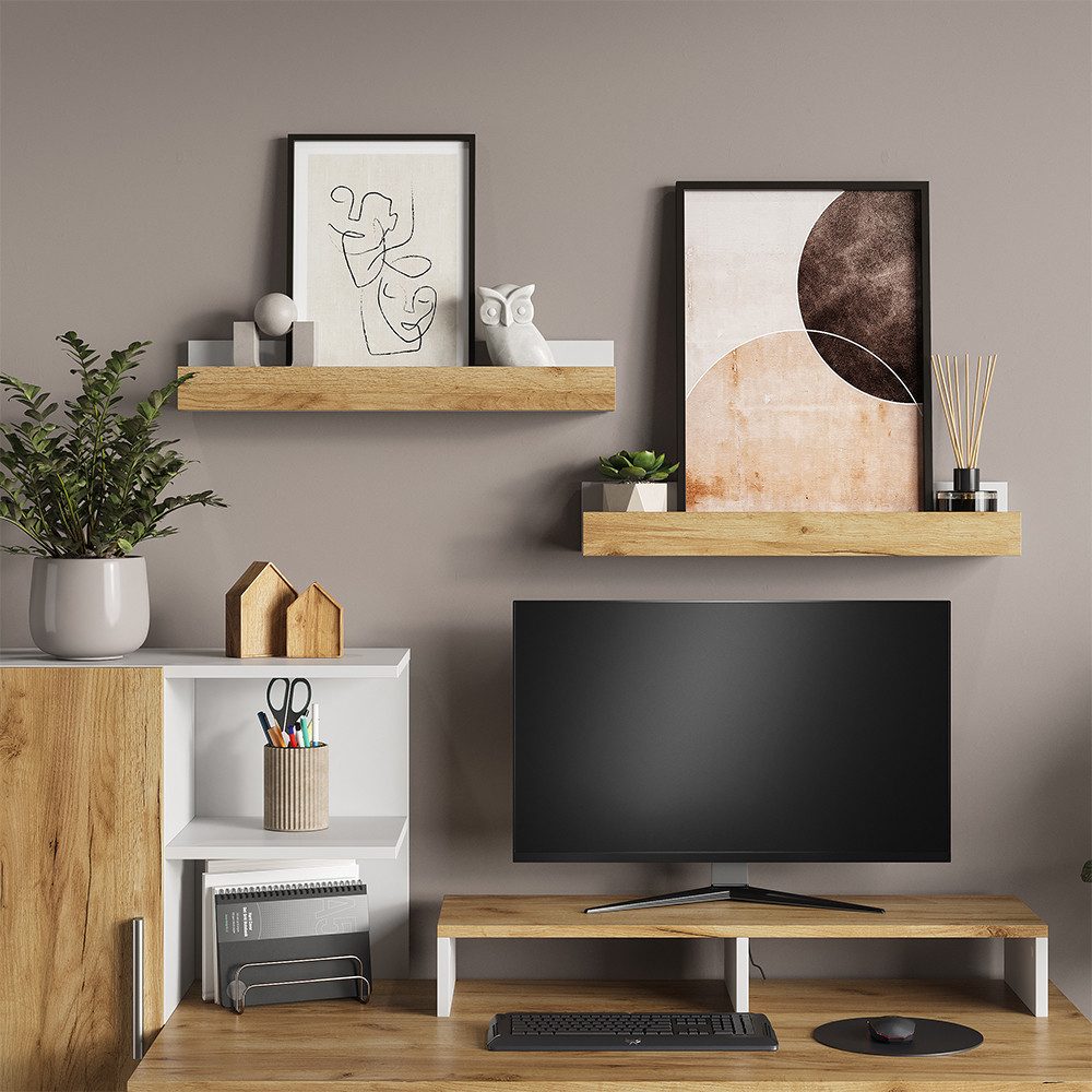 Vicco Bücherregal Tomy, Weiß/Goldkraft Eiche, 60 x 10 cm 2er Set, 2-tlg.